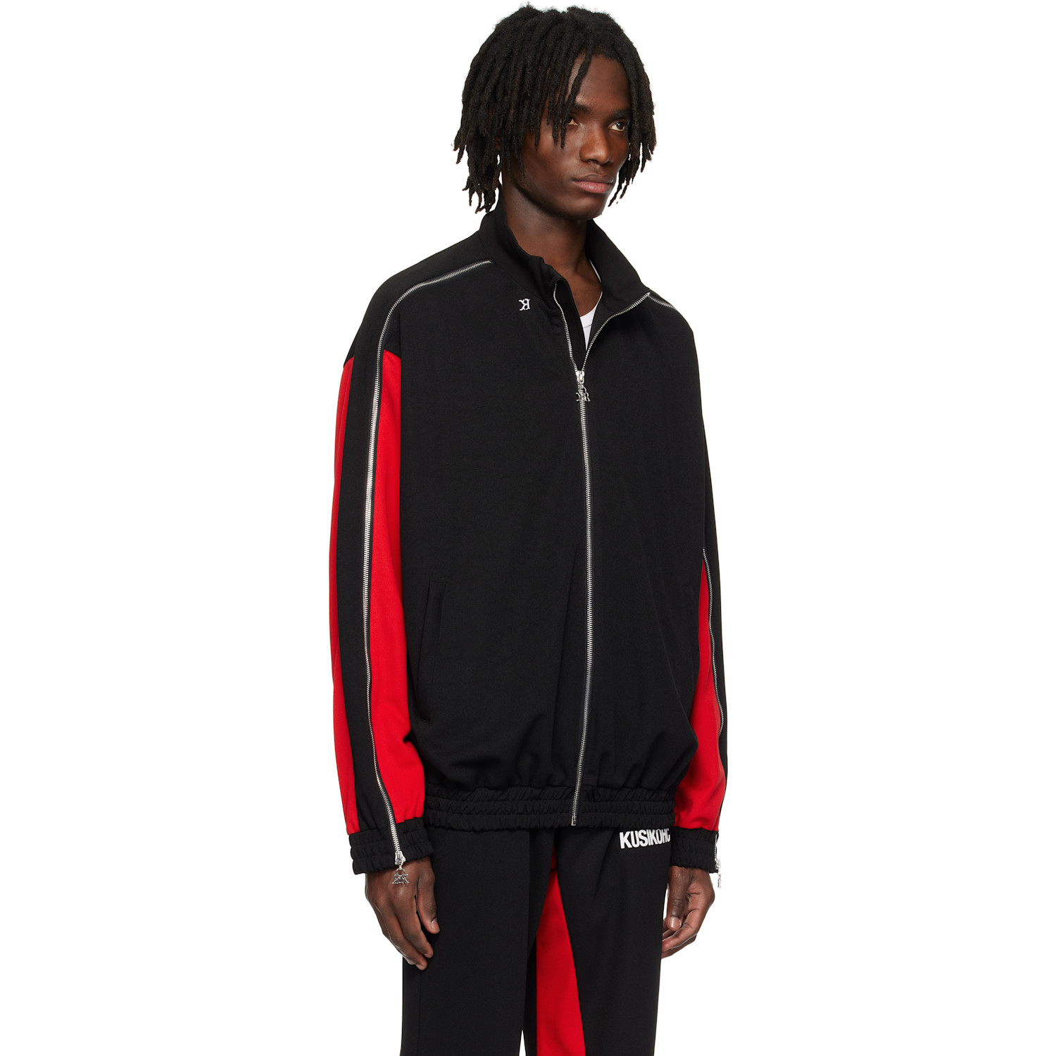  Kusikohc Black & Red Full Zip Fleece Track Jacket 