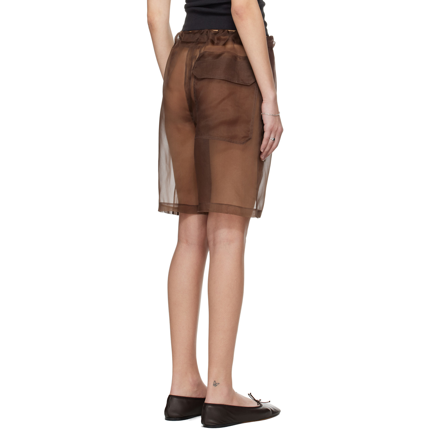  Meta Campania Collective Brown Neil Exaggerated See-through Silk Drawstring Shorts 