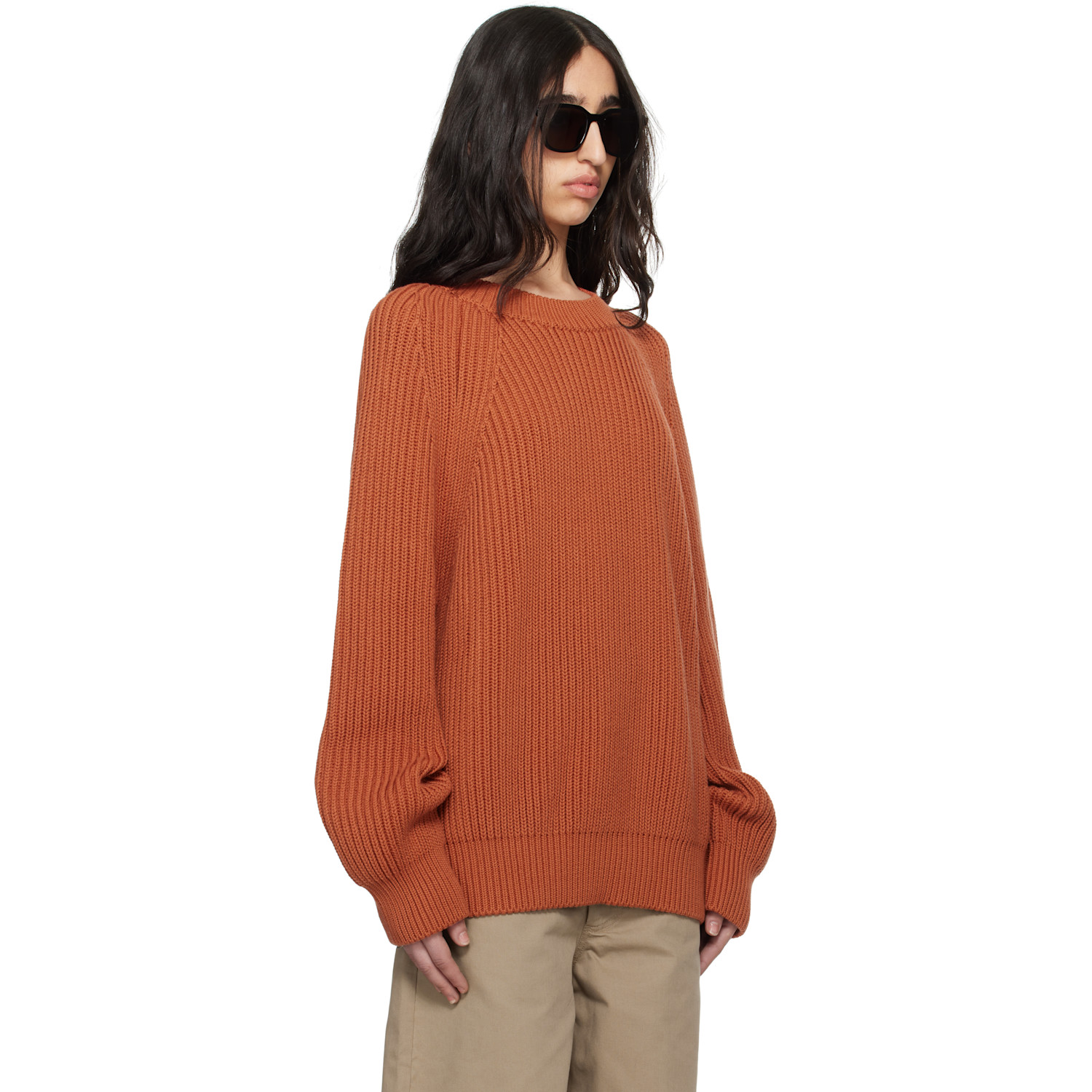  Meta Campania Collective Orange Michel Exaggerated Rib Cotton Crew Neck Sweater 