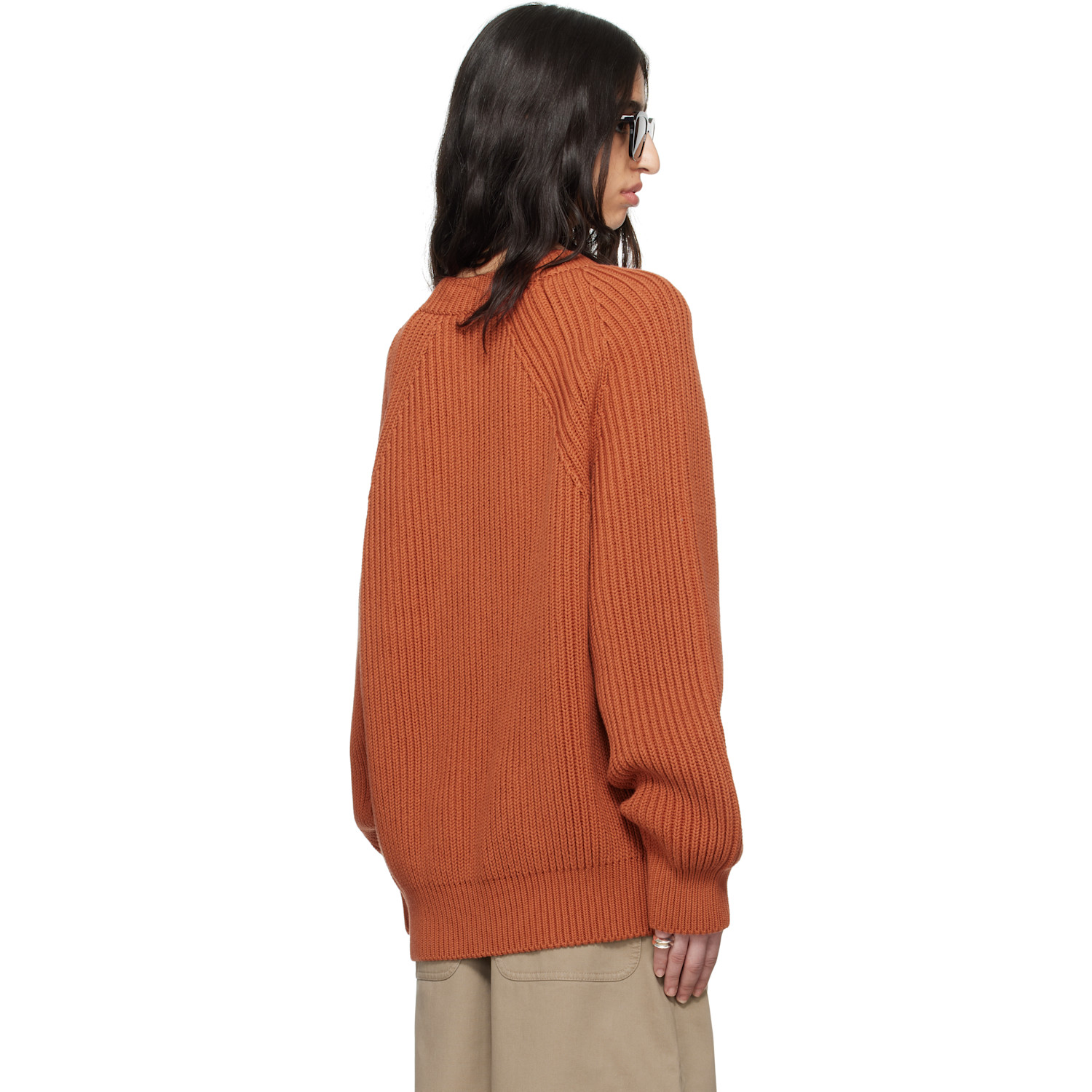  Meta Campania Collective Orange Michel Exaggerated Rib Cotton Crew Neck Sweater 