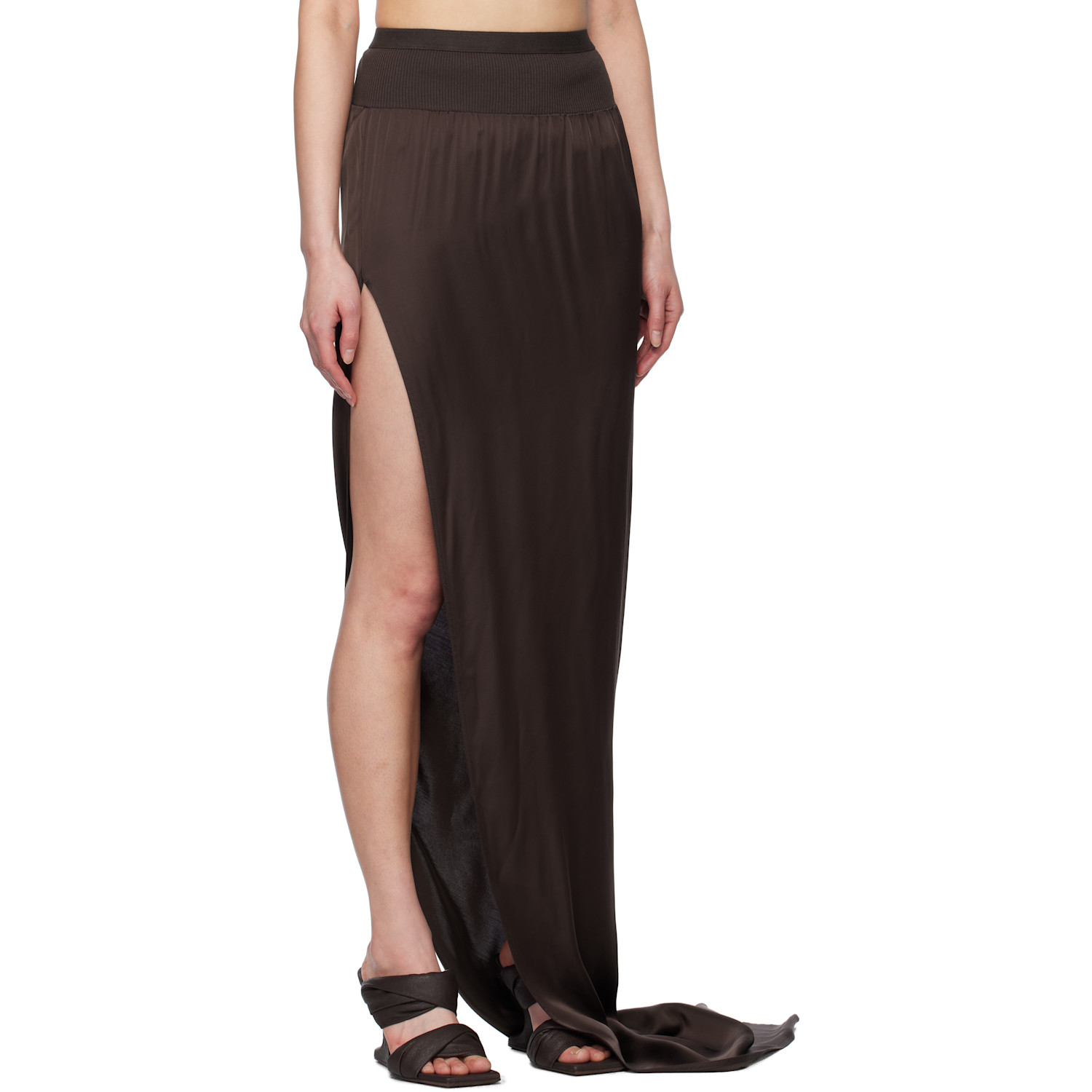  Rick Owens Brown Hollywood Slit Maxi Skirt 
