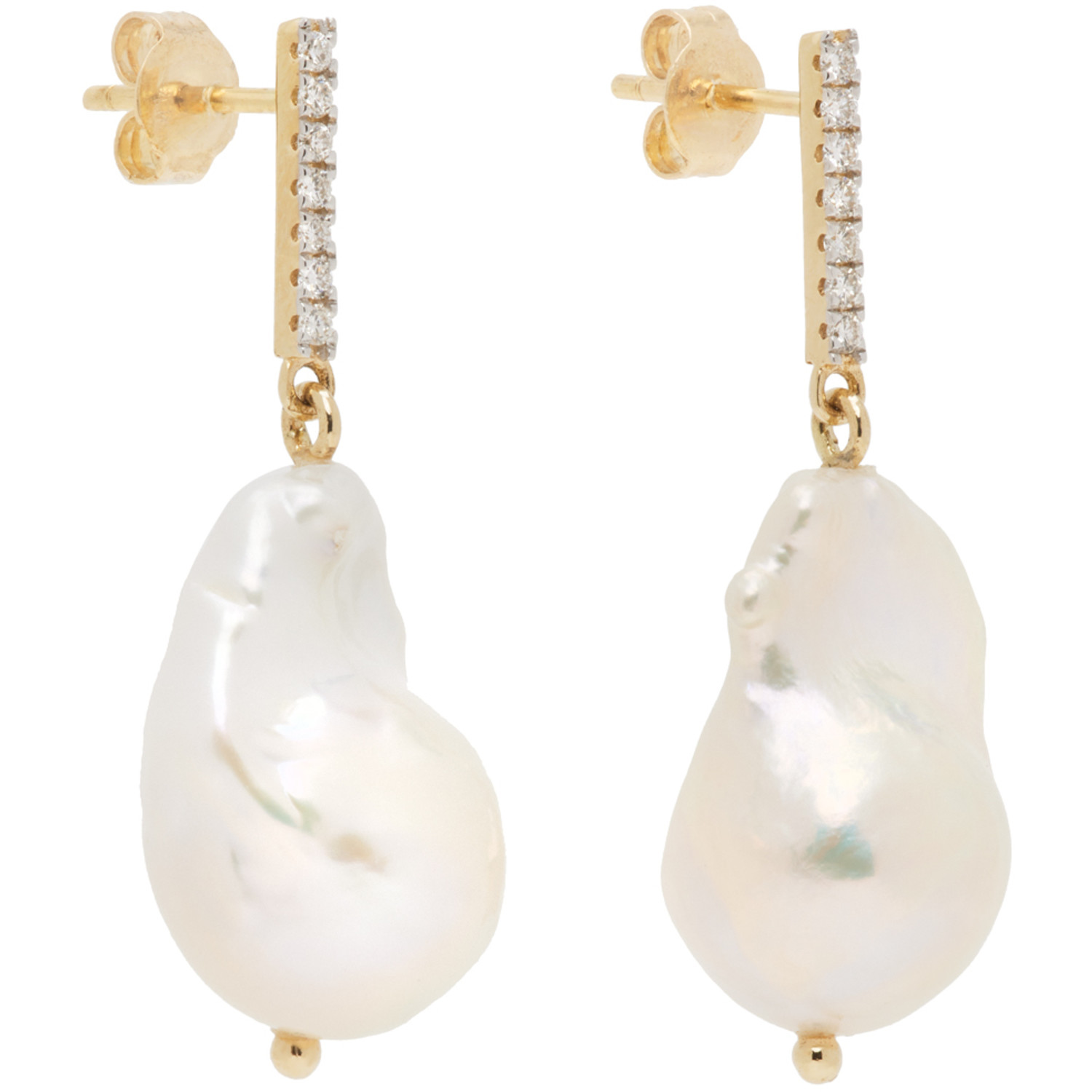 Mateo White Diamond Bar Baroque Pearl Earrings 