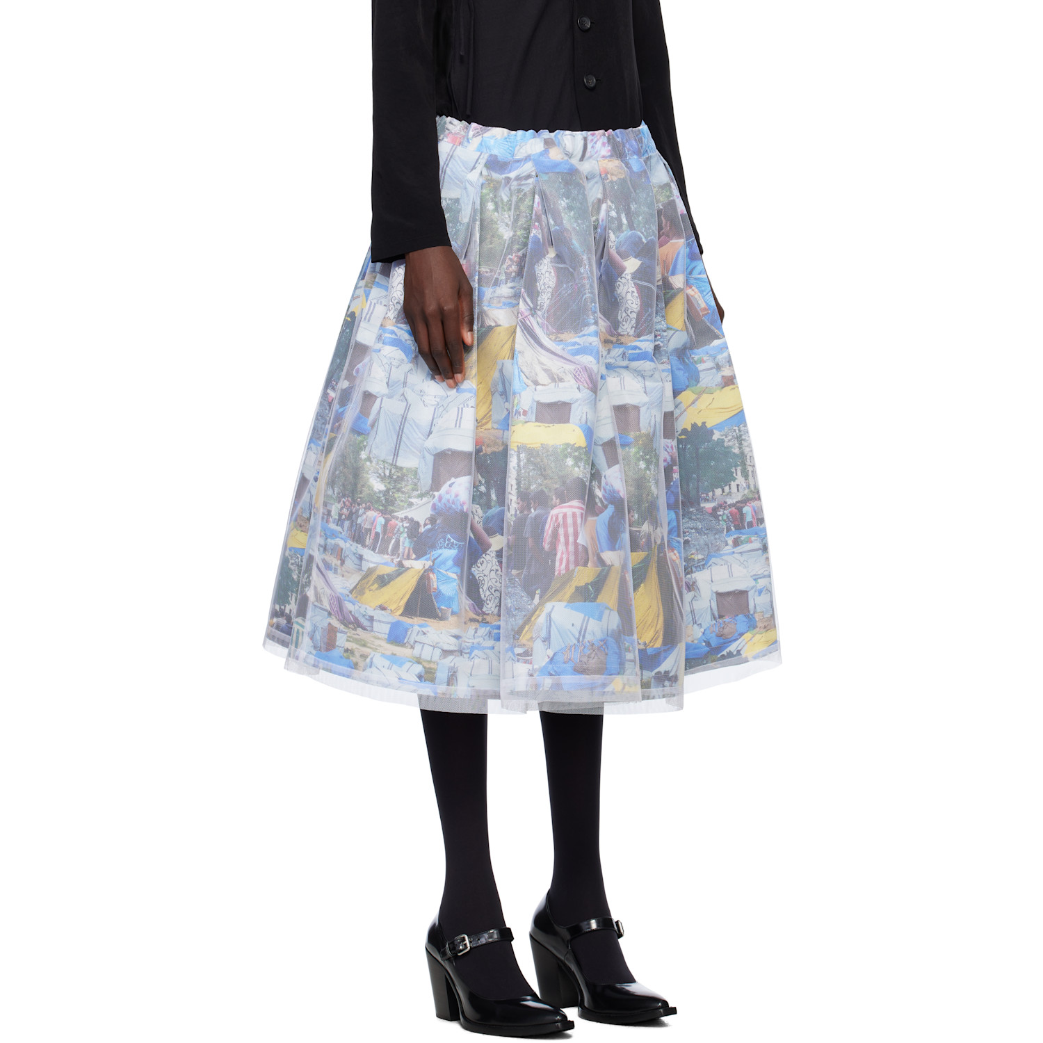  Comme Des Garçons Multicolor Nylon Tulle & Paper Midi Skirt 