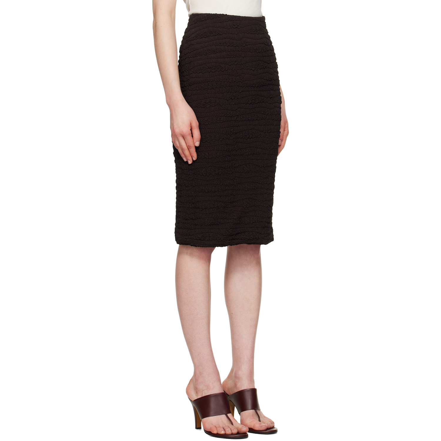  Jil Sander Brown Shirring Midi Skirt 