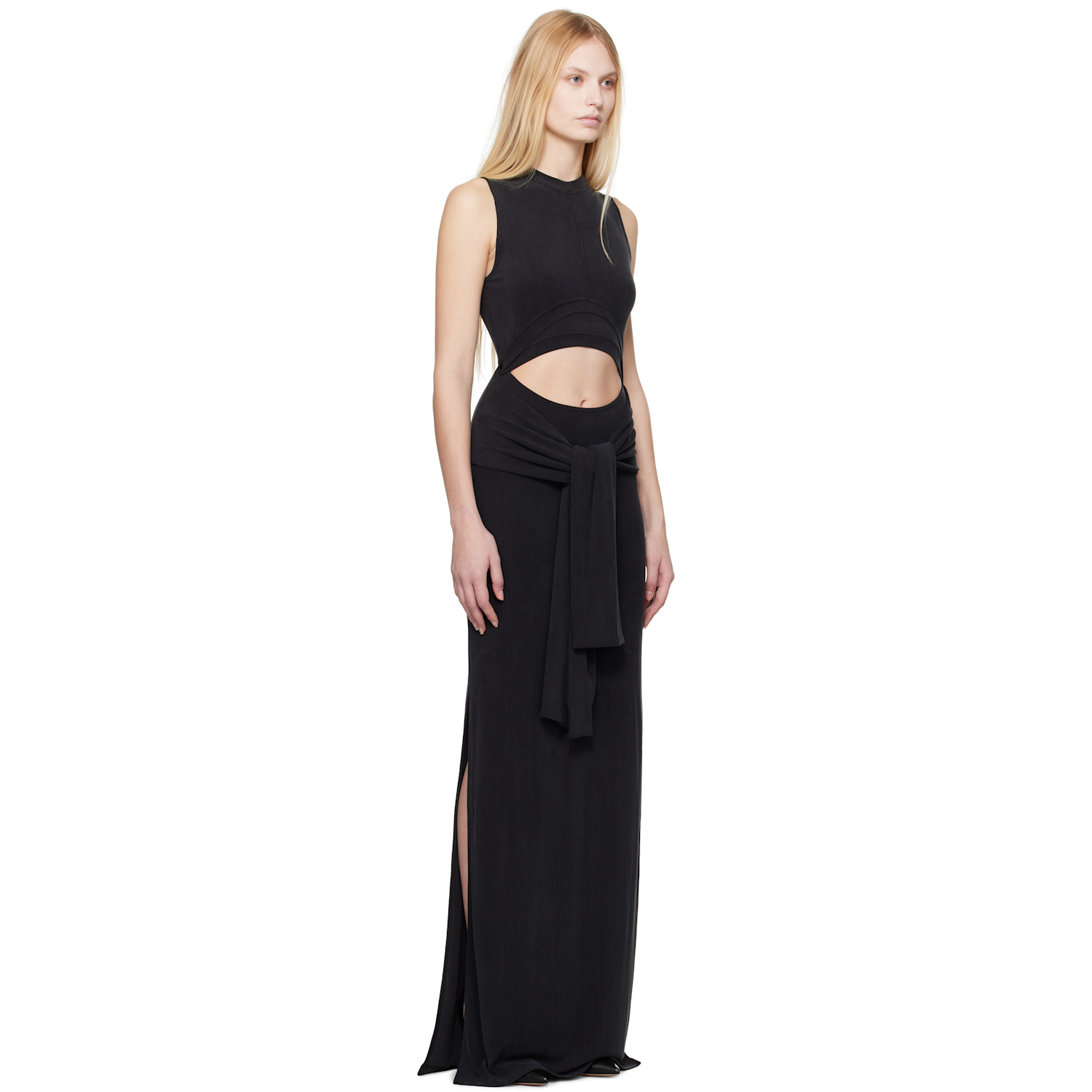  Balmain Black Knotted Cut Out Maxi Dress 