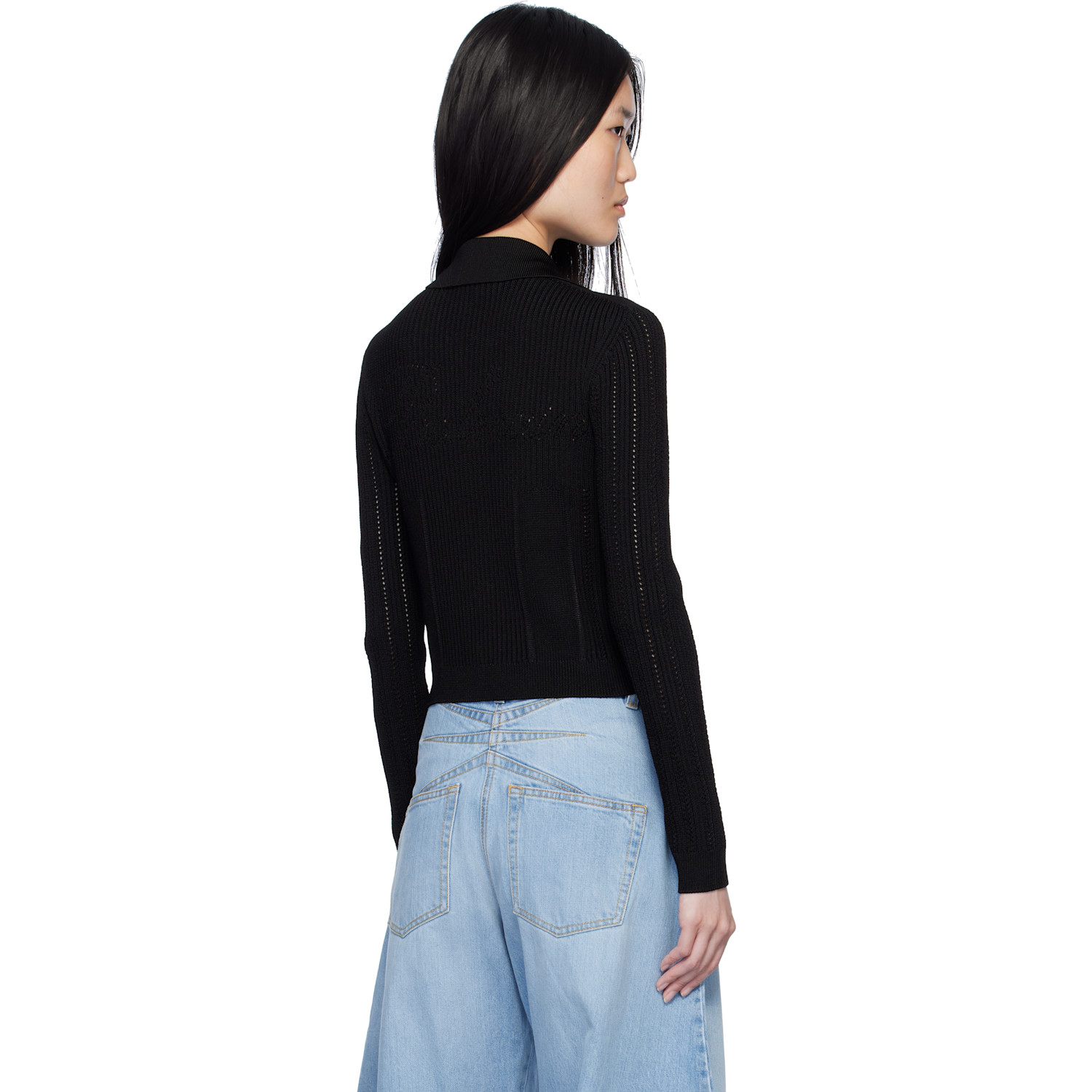  Balmain Black Cropped Ribbed Knit Cardigan 
