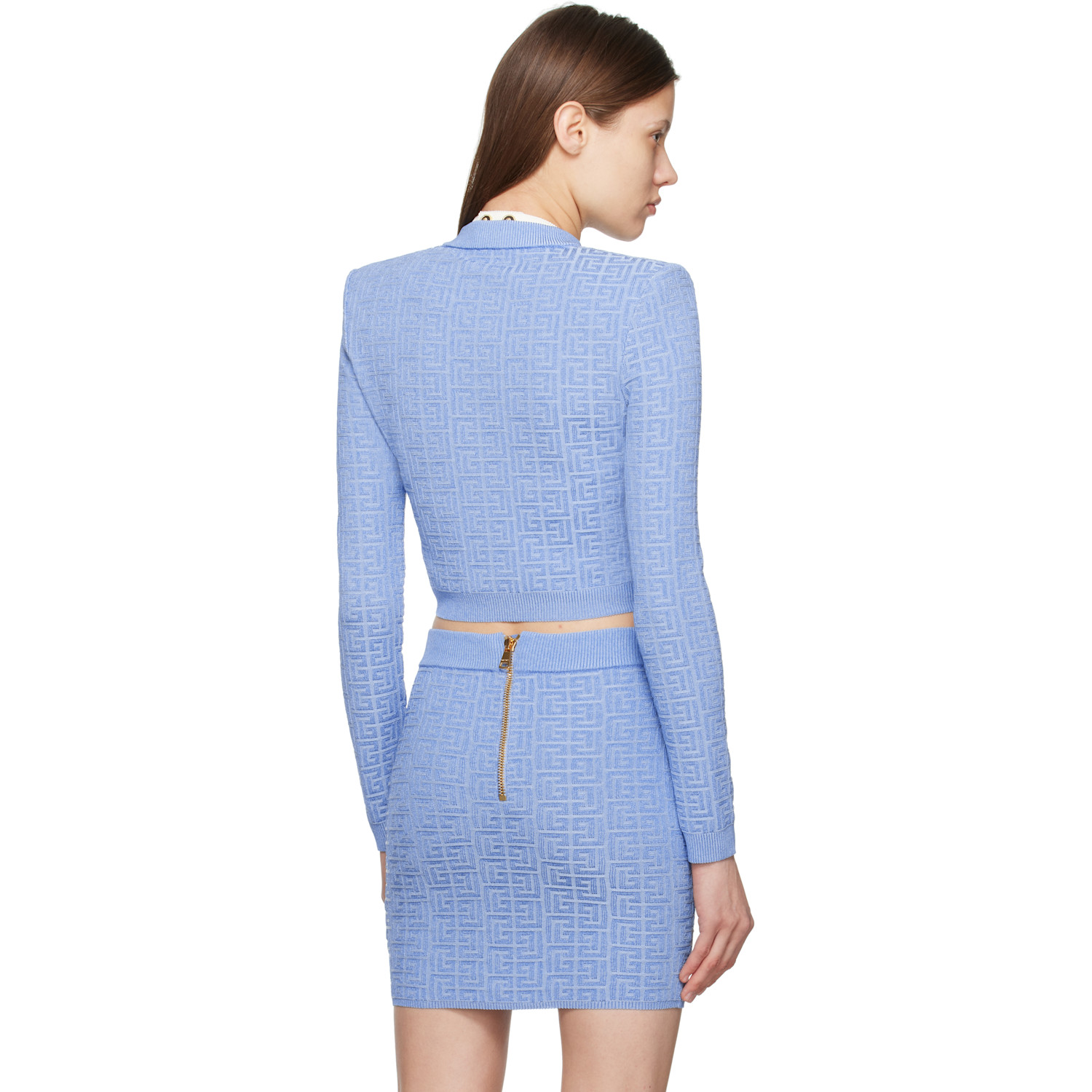  Balmain Blue Pb Labyrinth Knit Cardigan 