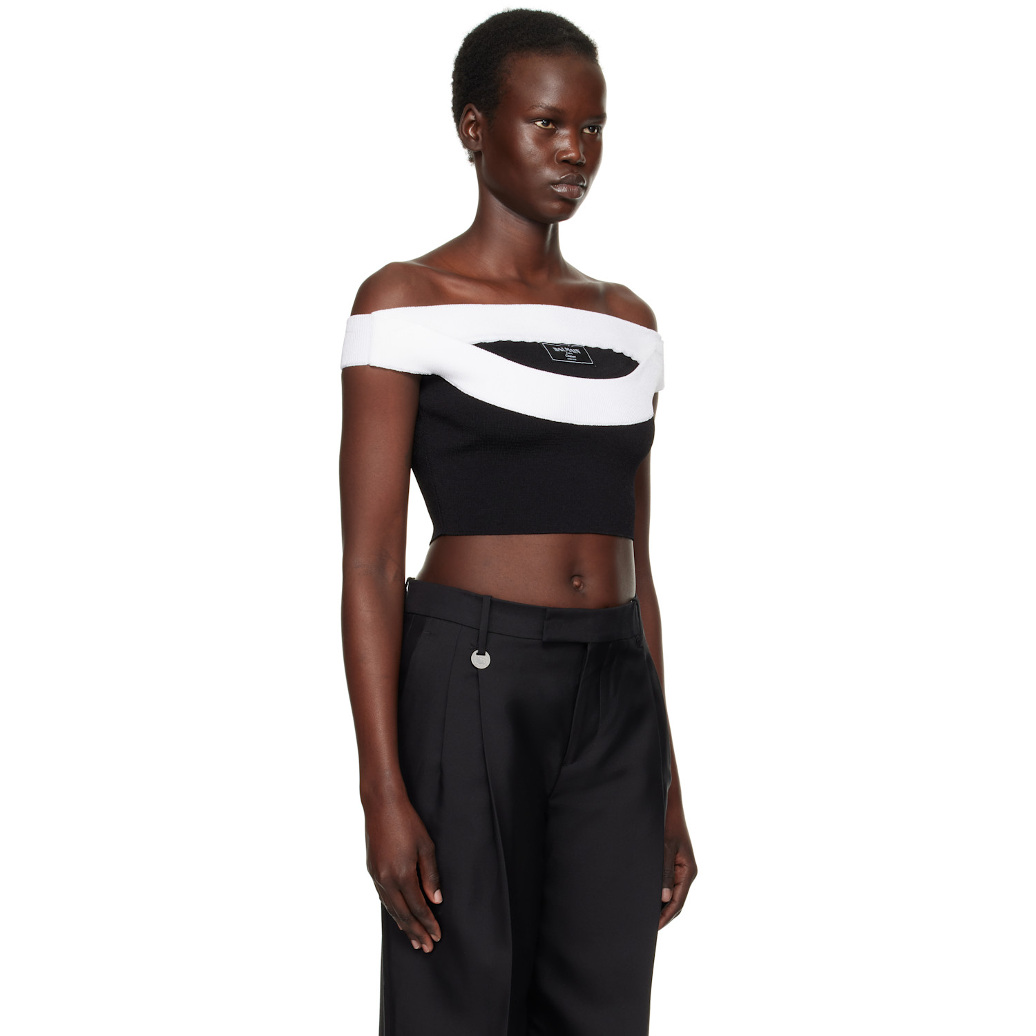  Balmain Black & White Two-tone Knit Cropped Top 