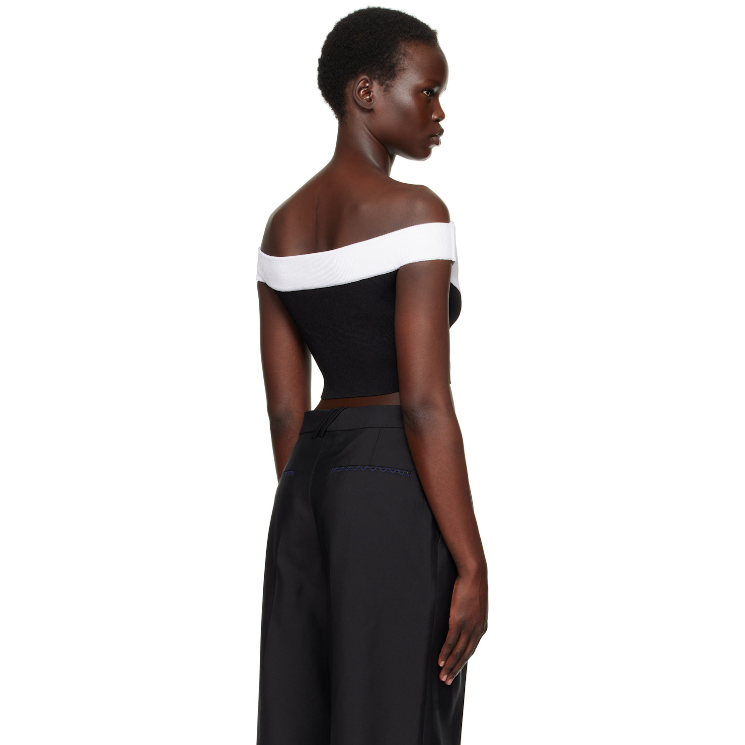  Balmain Black & White Two-tone Knit Cropped Top 