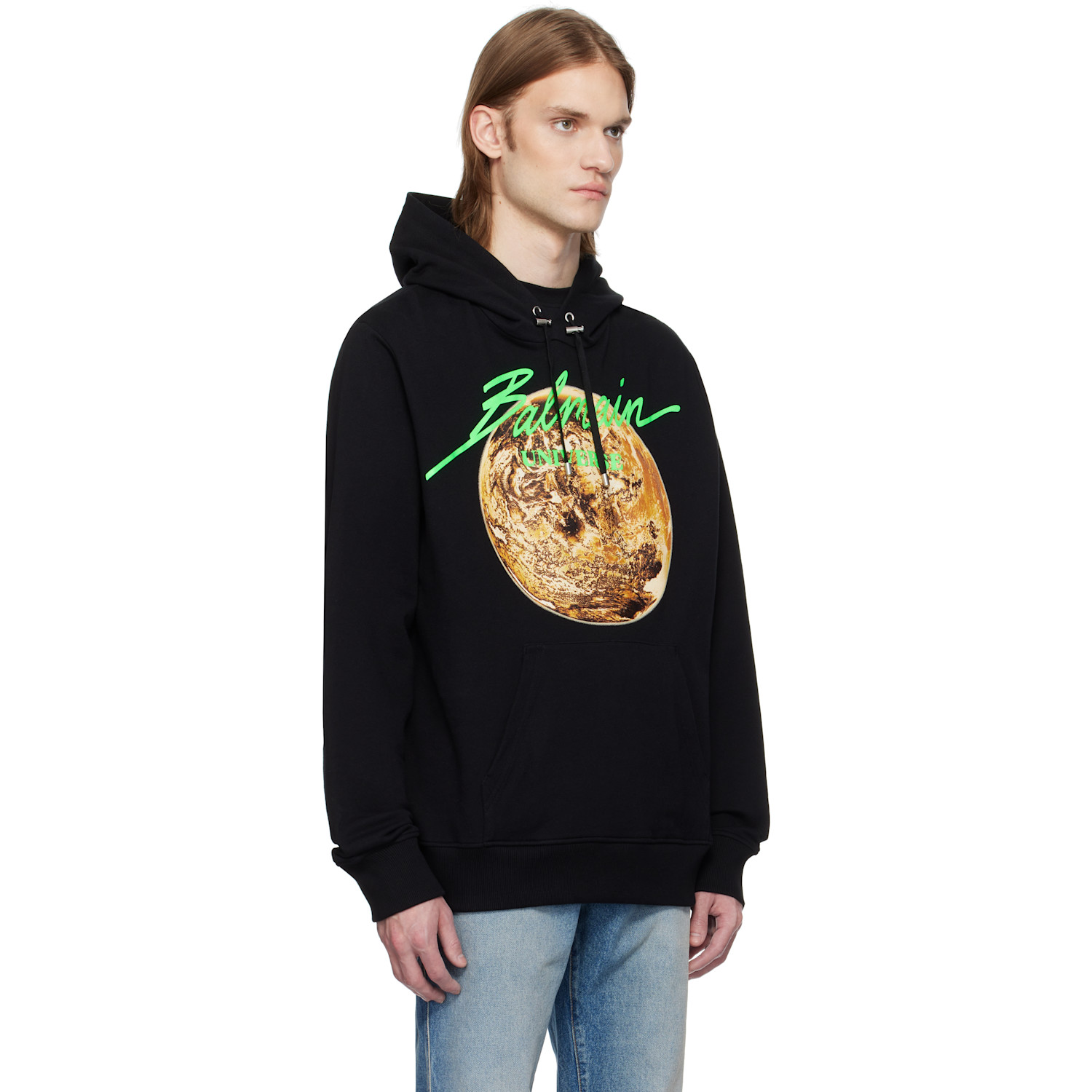  Balmain Black Printed 'balmain Universe' Logo & Planet Hoodie 