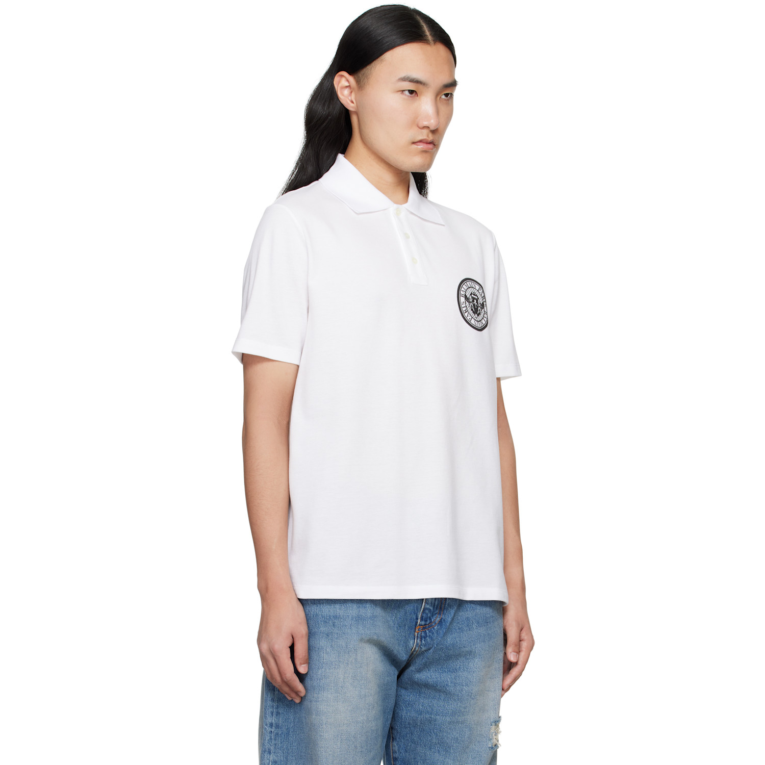  Balmain White Cotton Coin Print Polo 