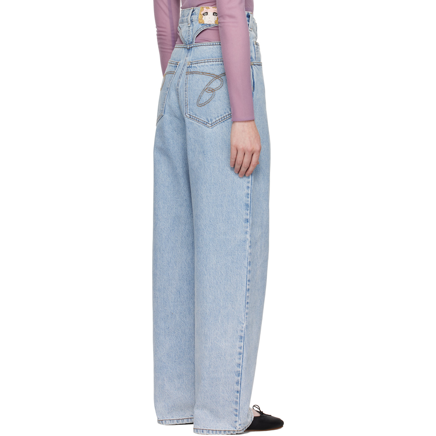  Pushbutton Blue Panty Cutout Jeans 