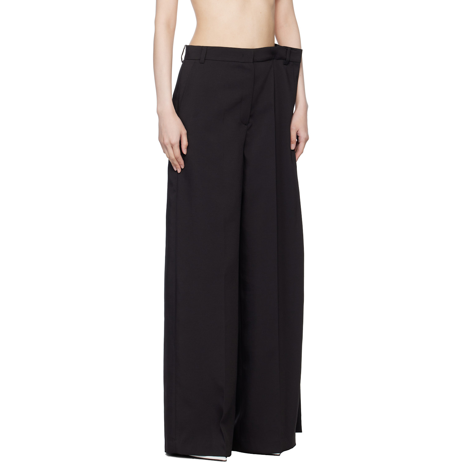  Pushbutton Black Side Folded Wide Trousers 