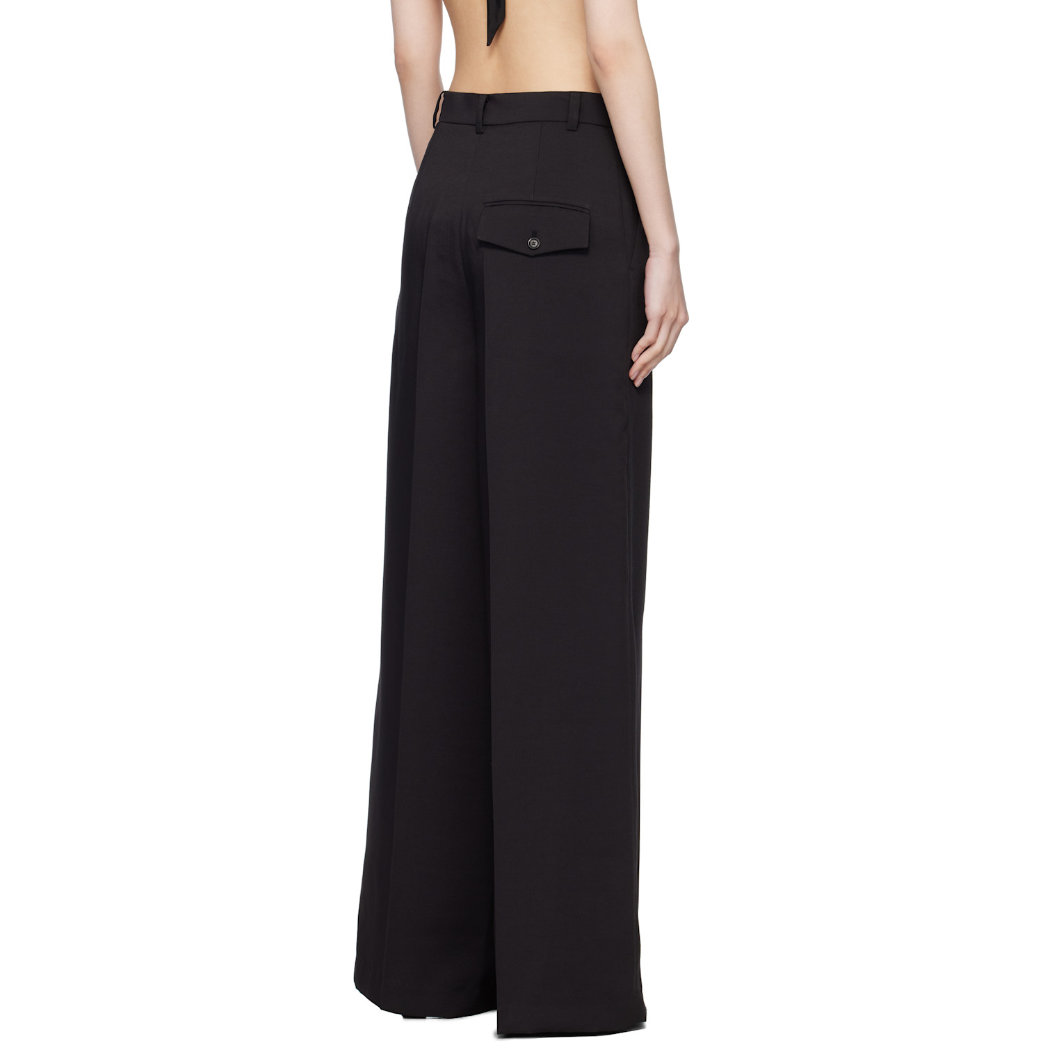  Pushbutton Black Side Folded Wide Trousers 