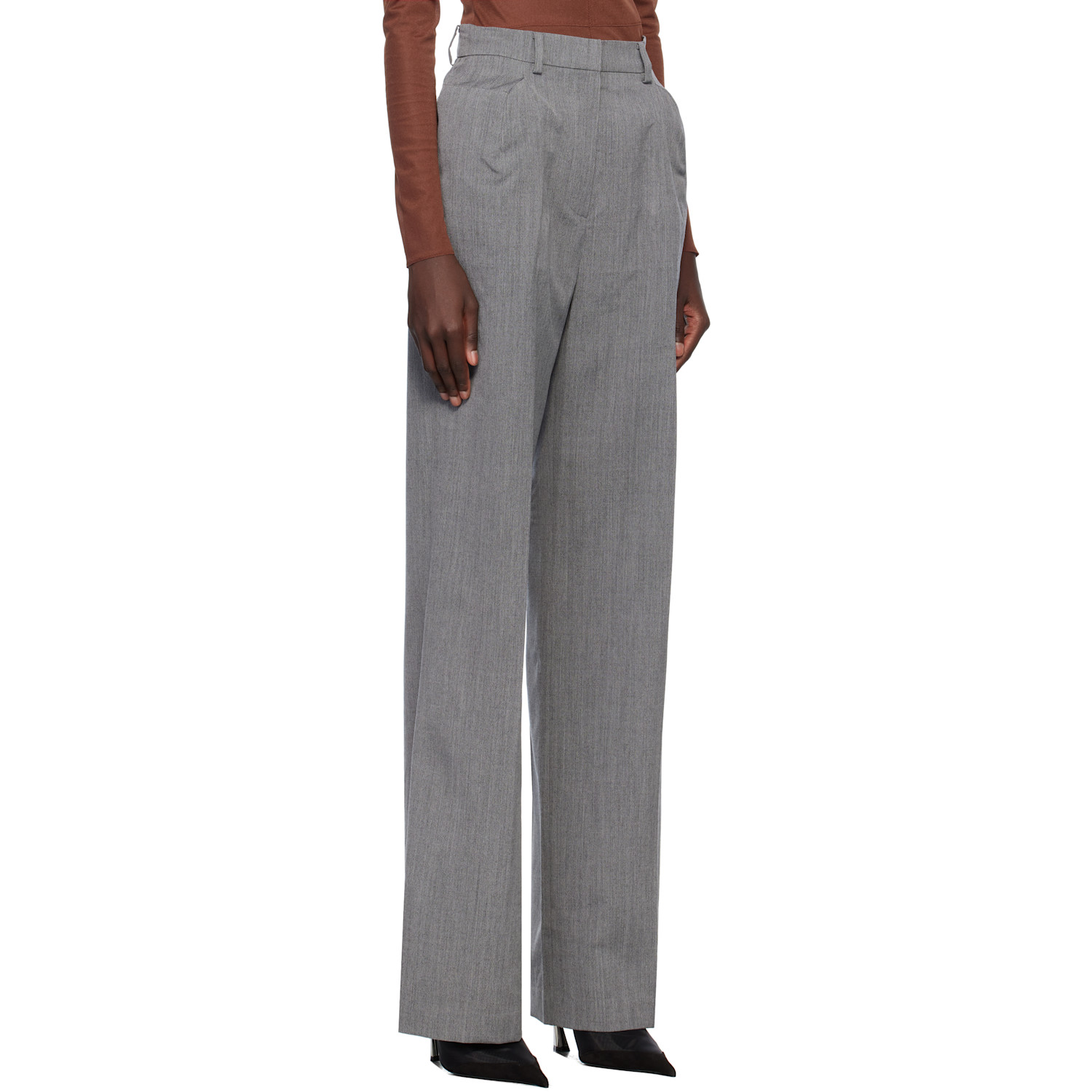  Pushbutton Gray Shoulder Puff Trousers 