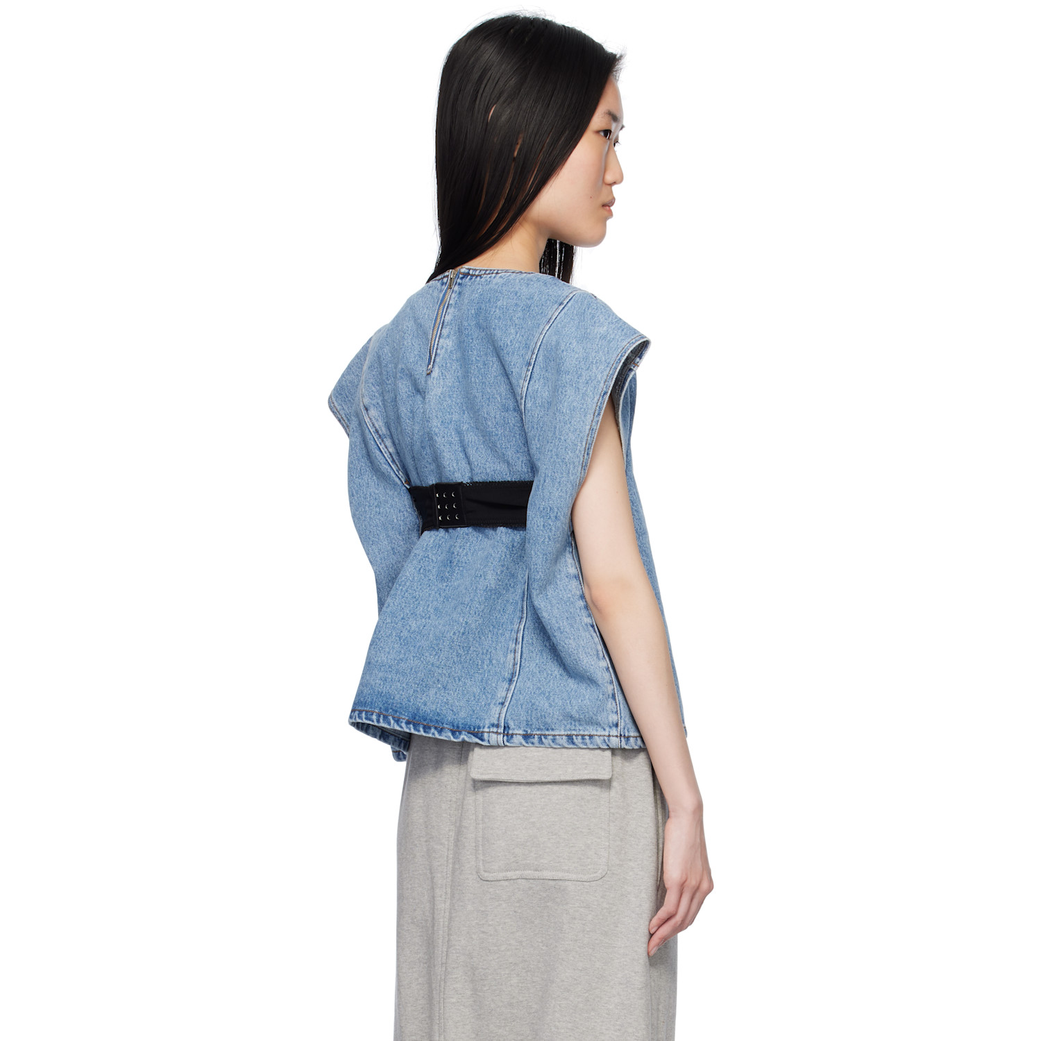  Pushbutton Blue Bra Point Sleeveless Denim Top 