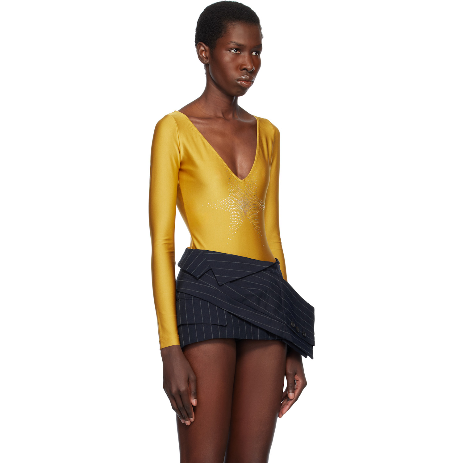  Pushbutton Gold Star Point Bodysuit 