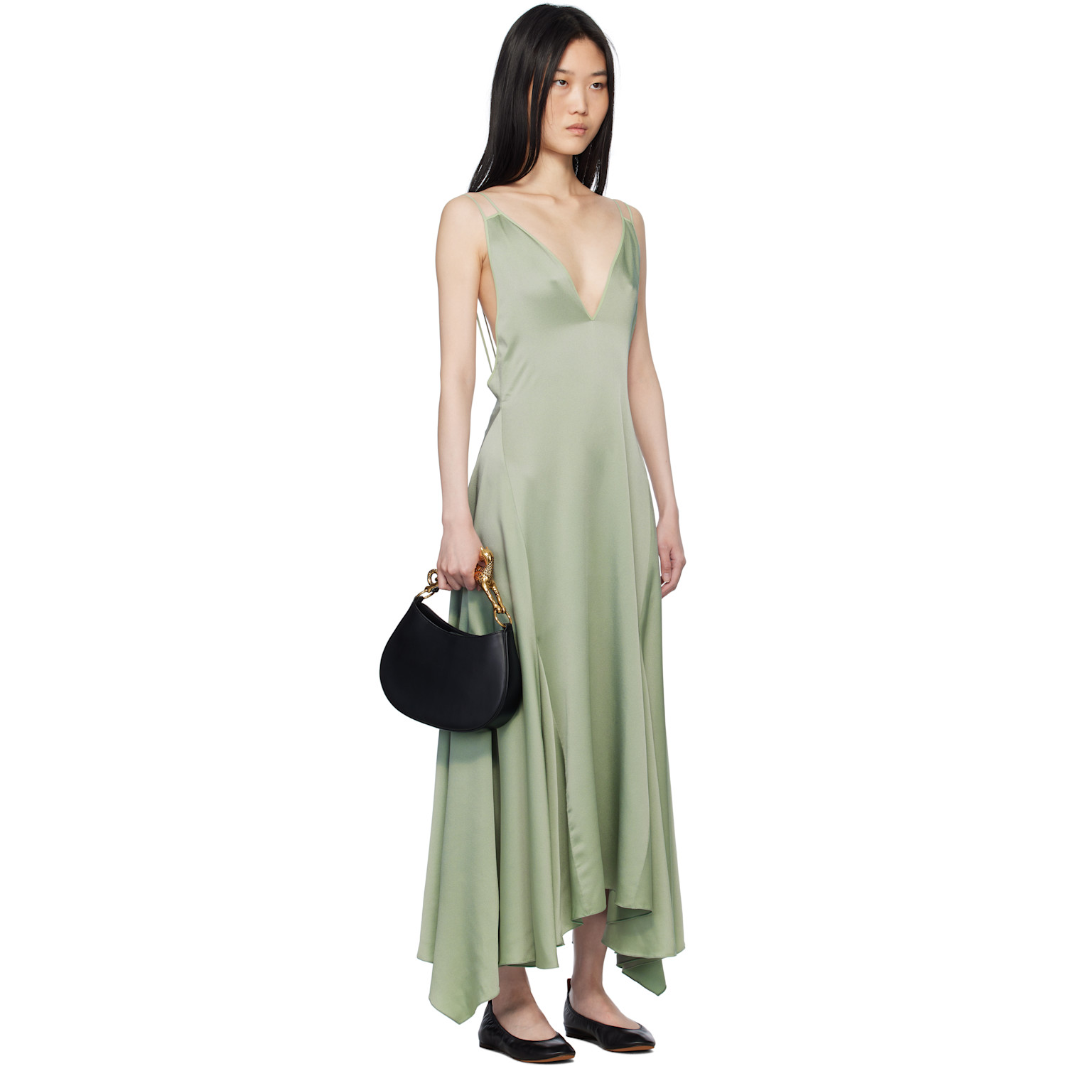  Lanvin Green Silk Bowling Midi Dress 