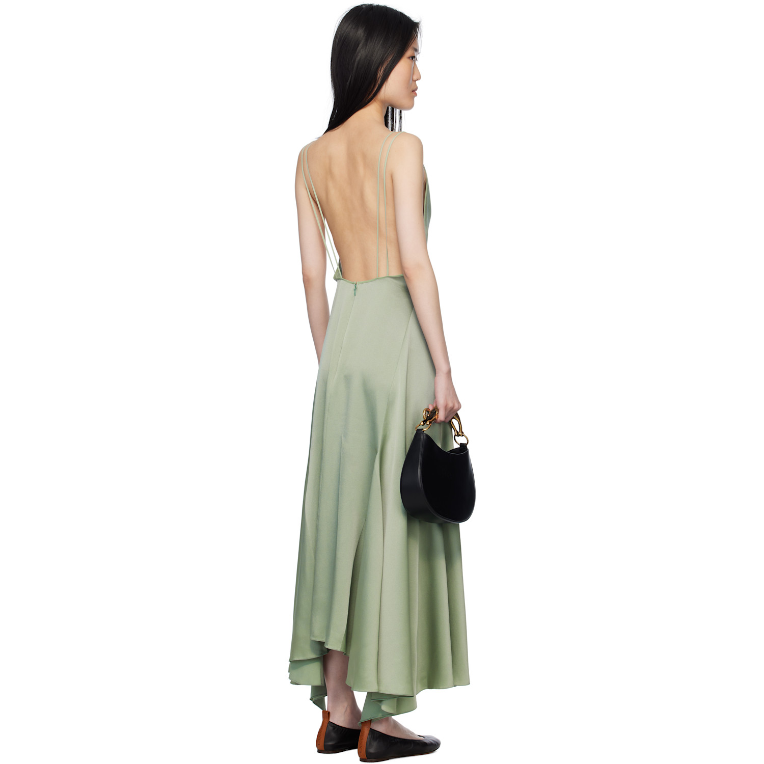  Lanvin Green Silk Bowling Midi Dress 