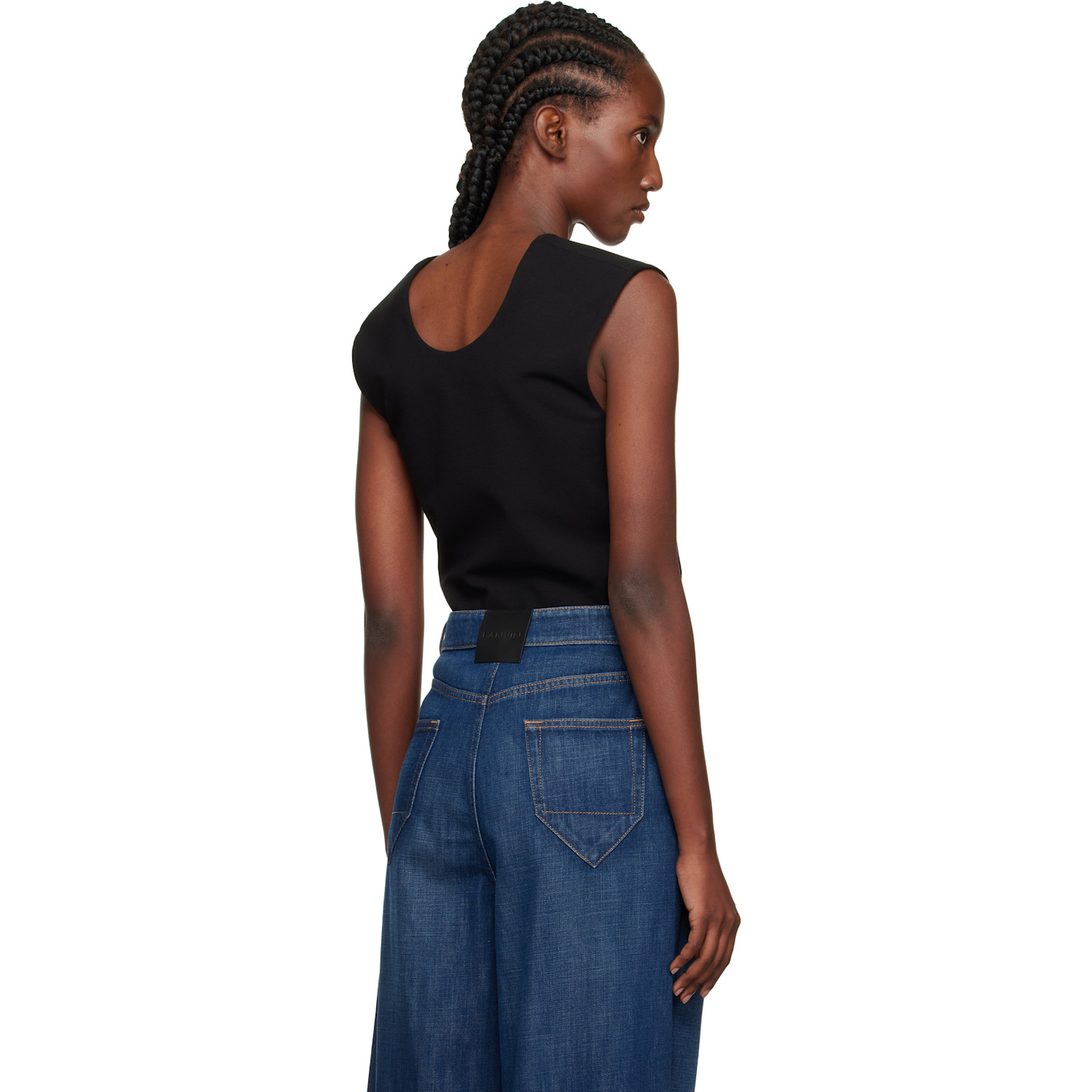  Lanvin Black Jersey Plunging Neckline Top 