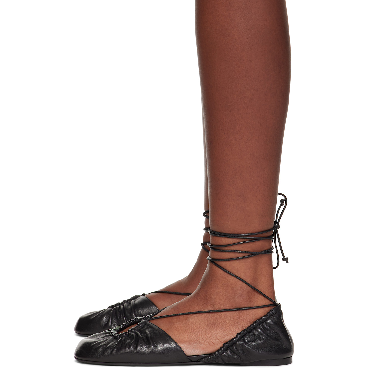  Lanvin Black Mesure Lace-up Leather Ballerina Flats 