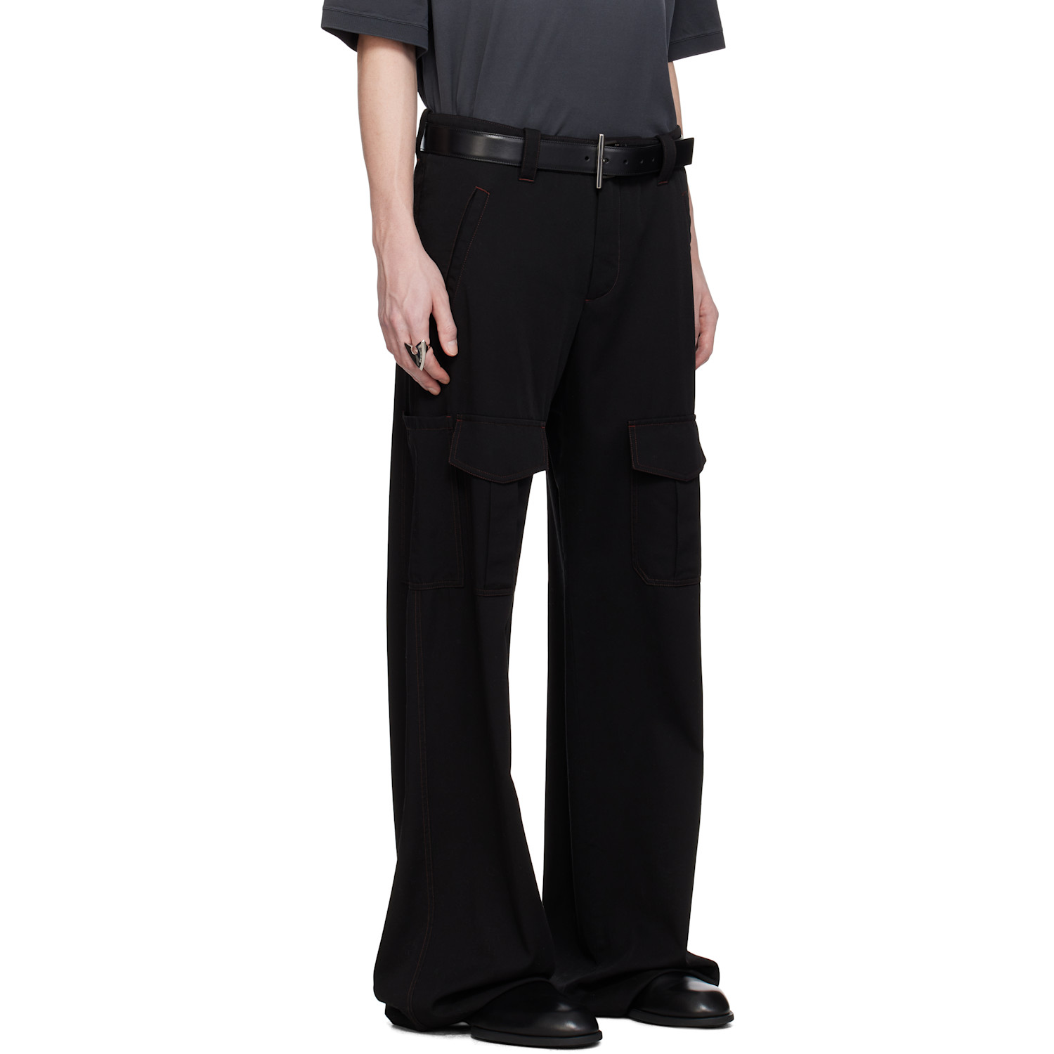  Mcqueen Black Wool Overdyed Low-rise Cargo Pants 