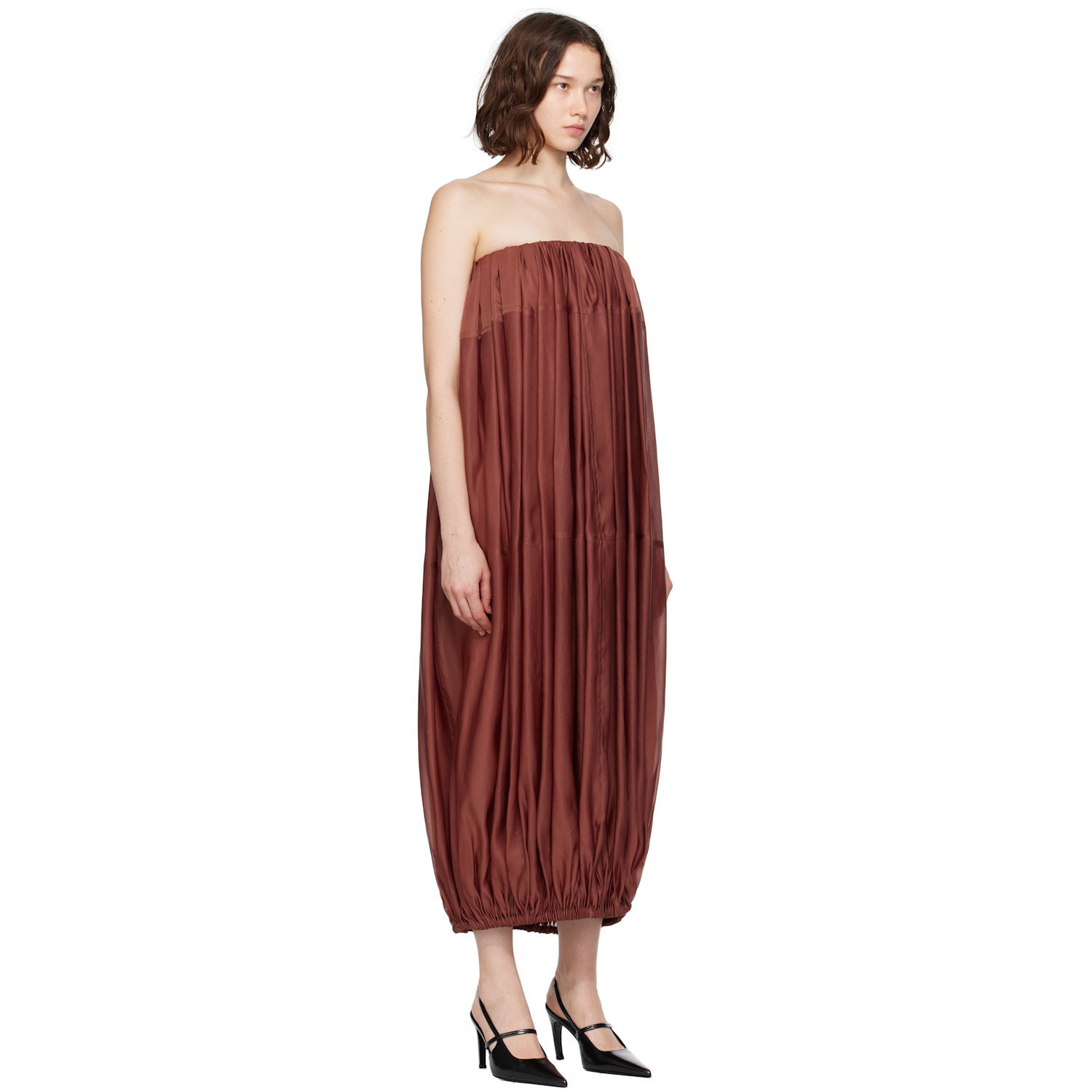  Ferragamo Burgundy Voluminous Bustier Maxi Dress 