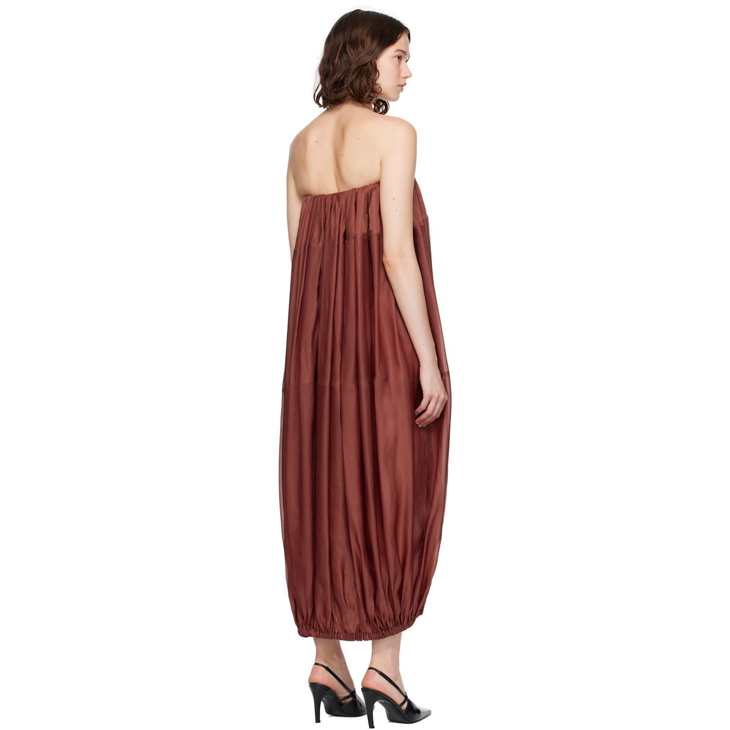  Ferragamo Burgundy Voluminous Bustier Maxi Dress 