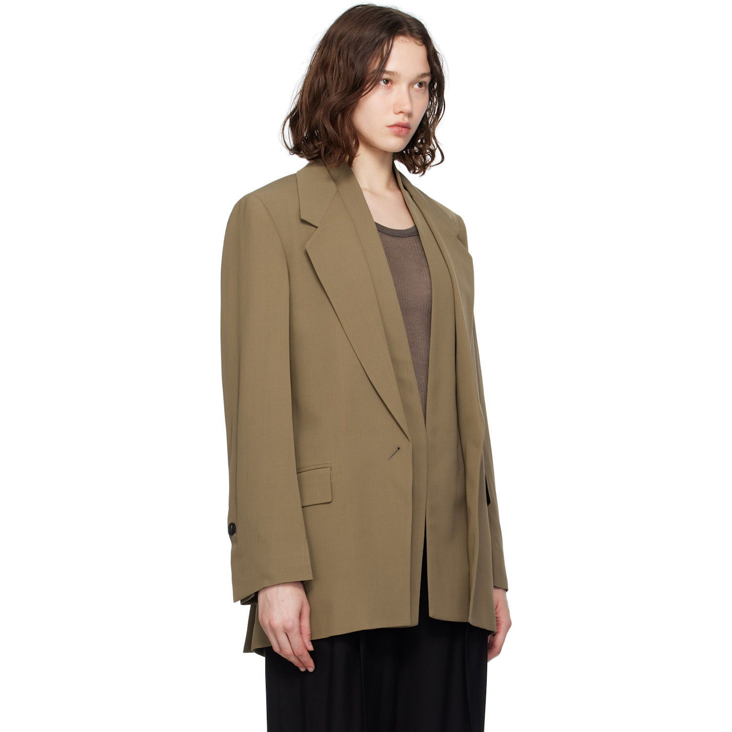  Ferragamo Khaki Single Breasted Blazer 