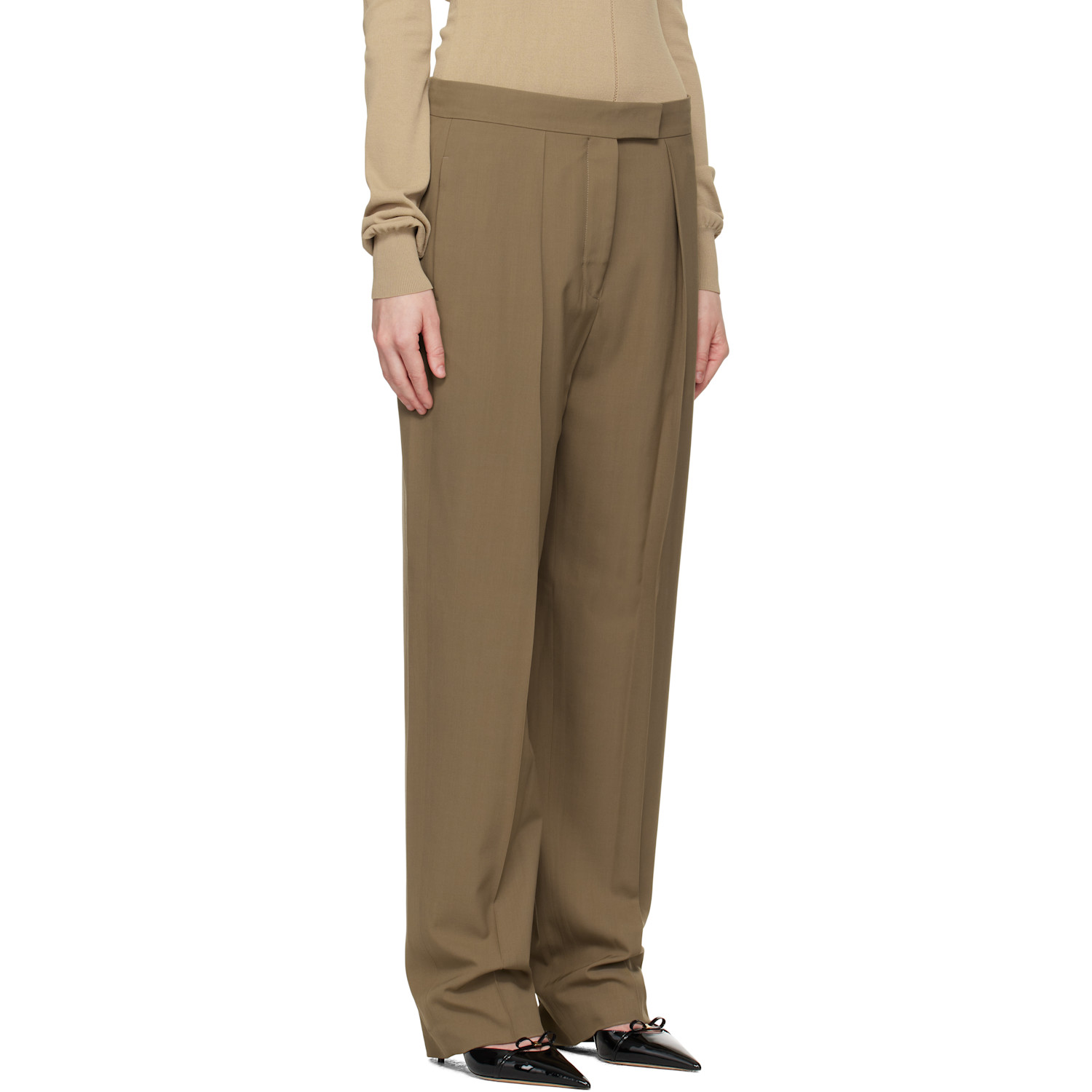  Ferragamo Taupe Inverted Pleats Trousers 