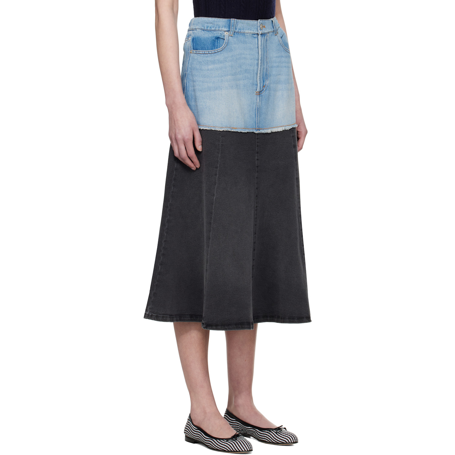  Sea Ny Blue & Black Elle Denim Midi Skirt 