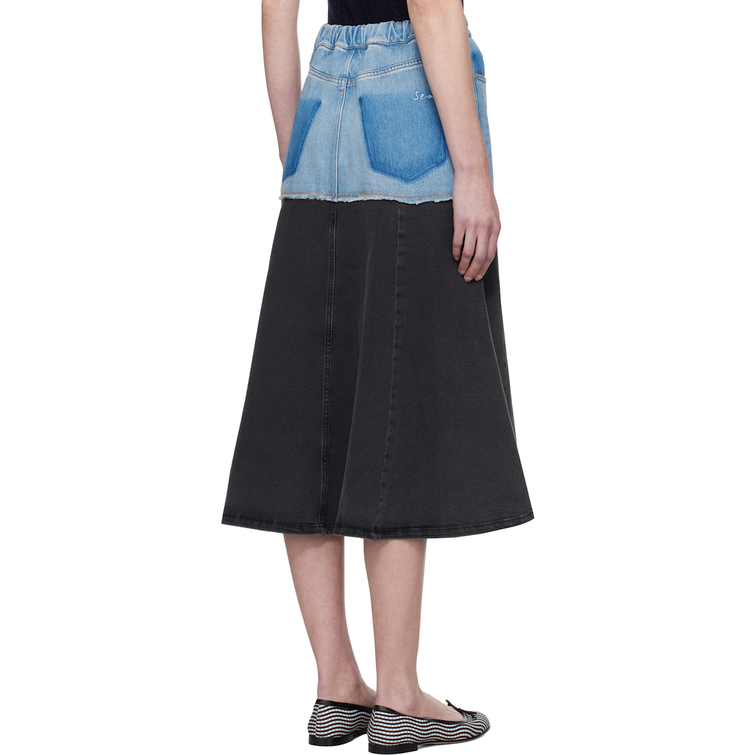  Sea Ny Blue & Black Elle Denim Midi Skirt 