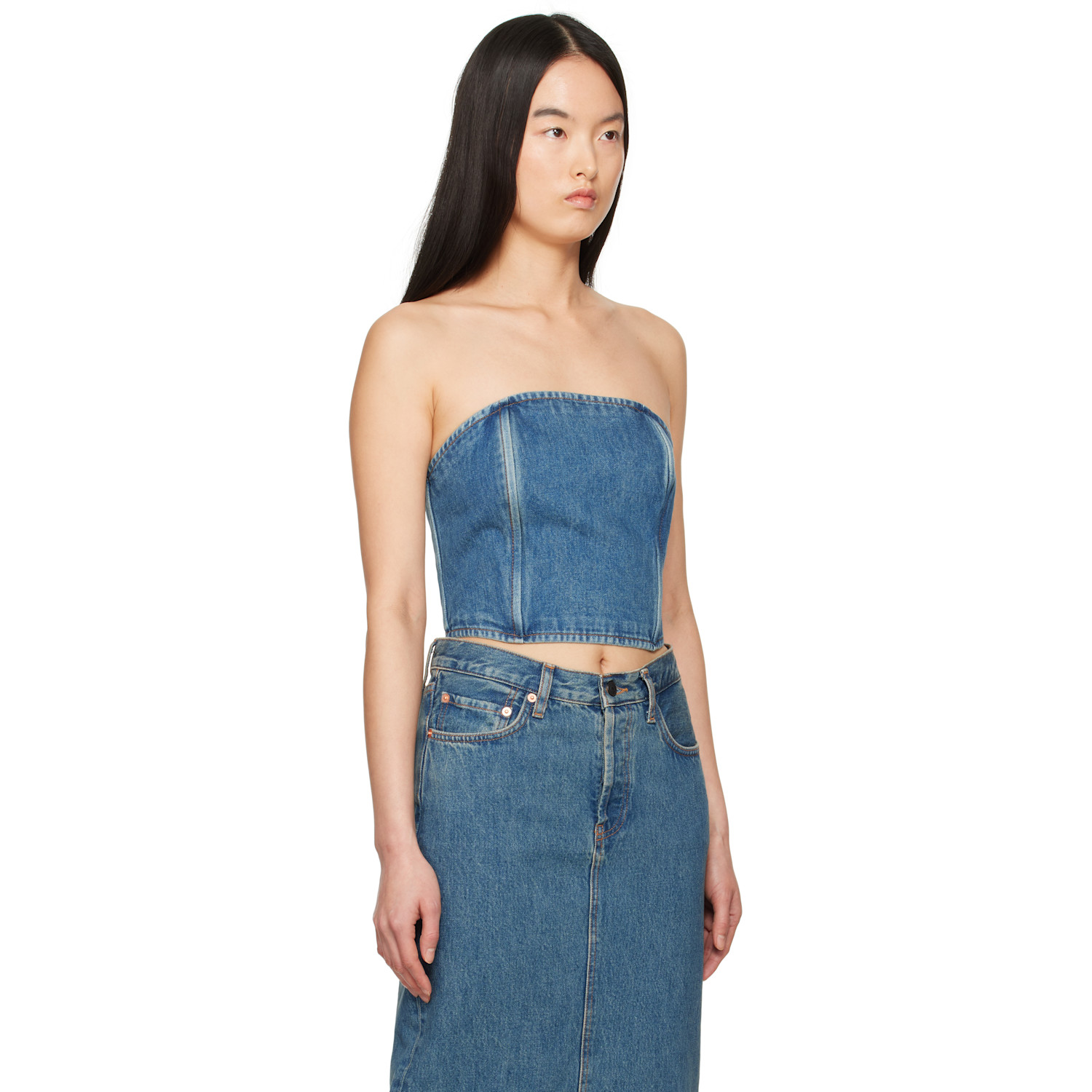  Wardrobe.nyc Blue Tube Denim Top 