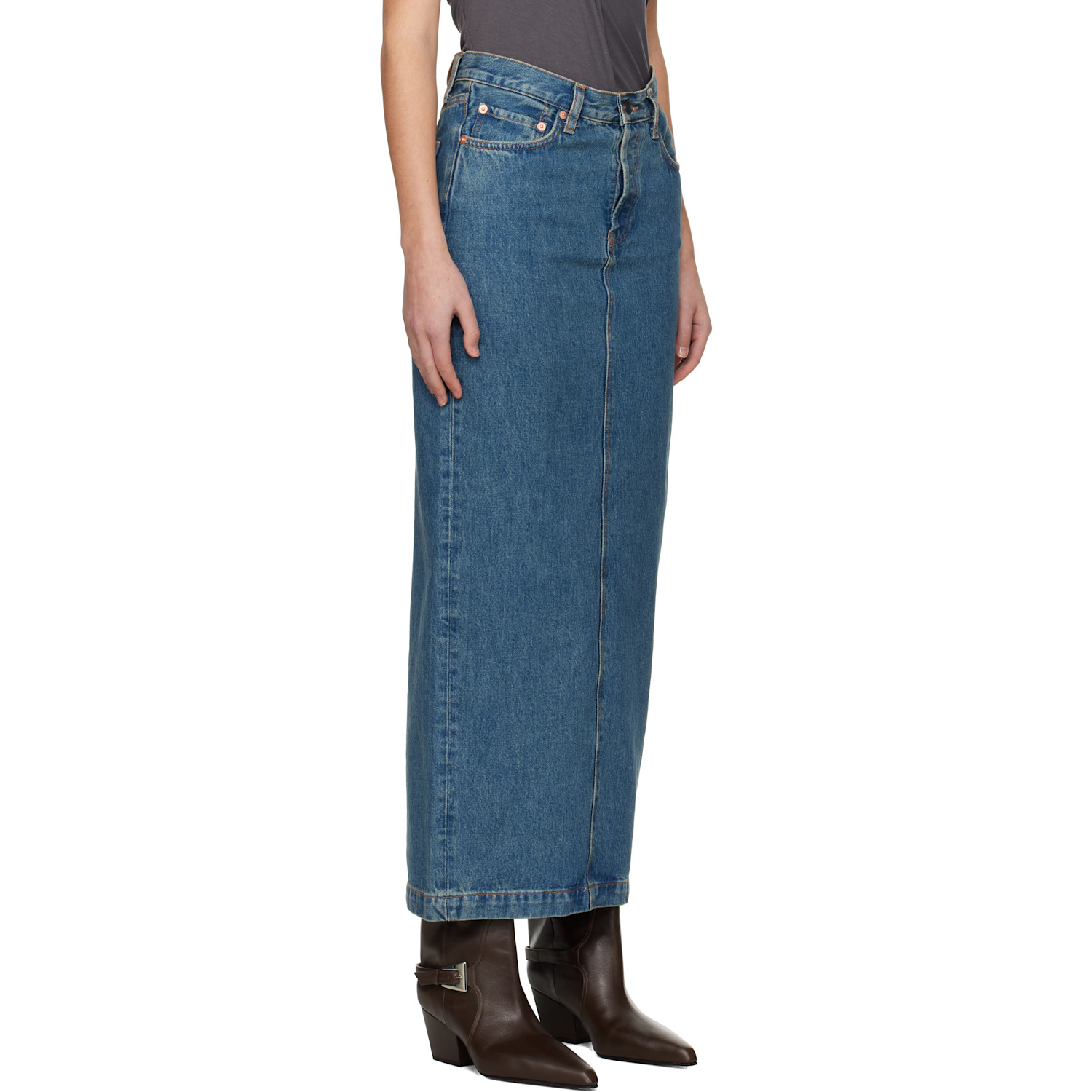  Wardrobe.nyc Blue Column Denim Midi Skirt 