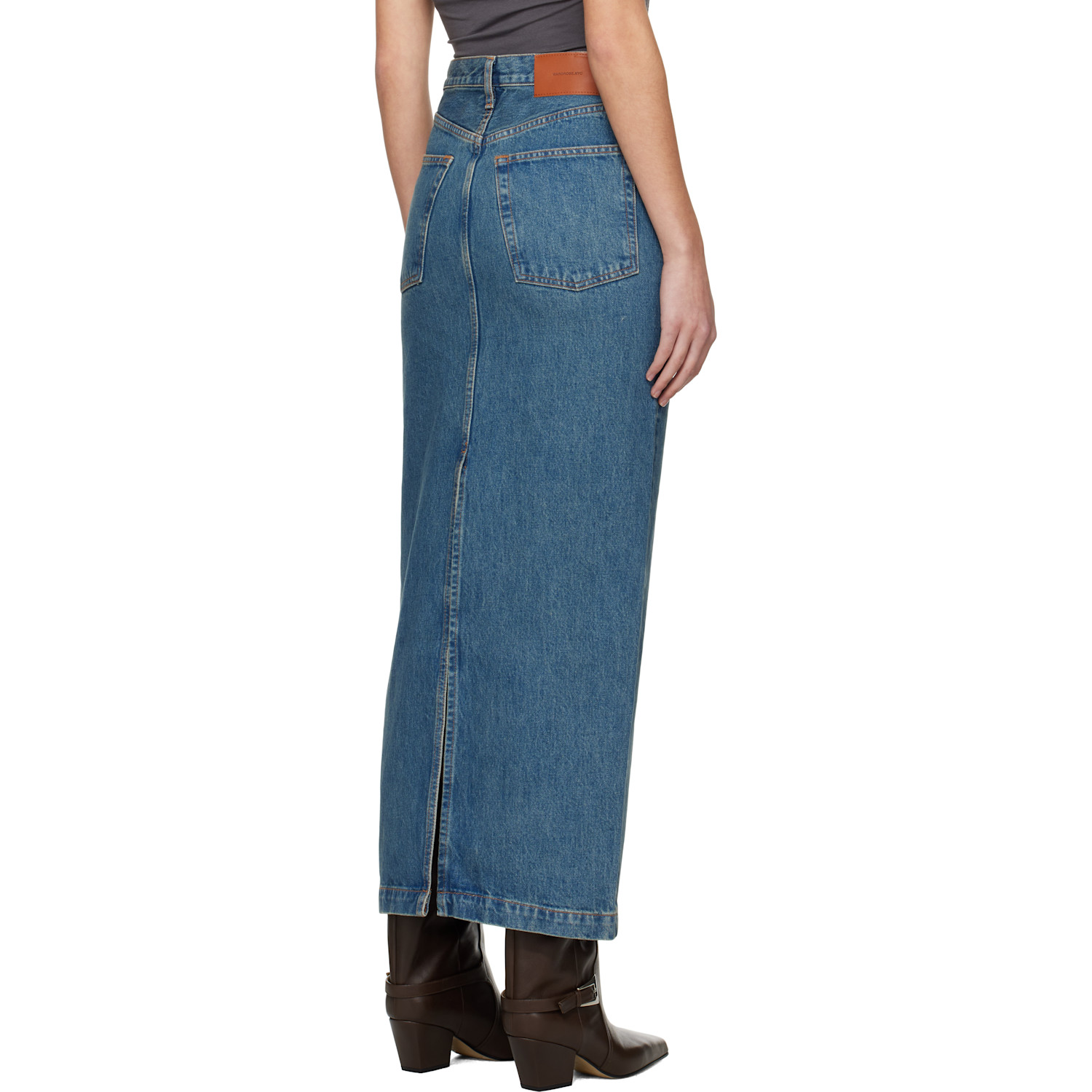  Wardrobe.nyc Blue Column Denim Midi Skirt 