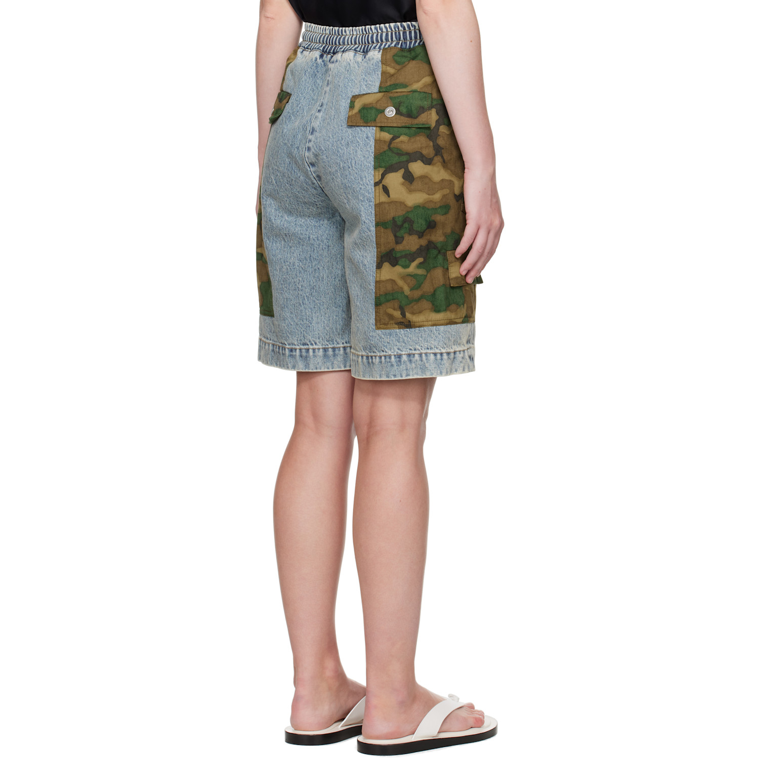  3.1 Phillip Lim Blue & Khaki Patchwork Camo Basketball Denim Cargo Shorts 