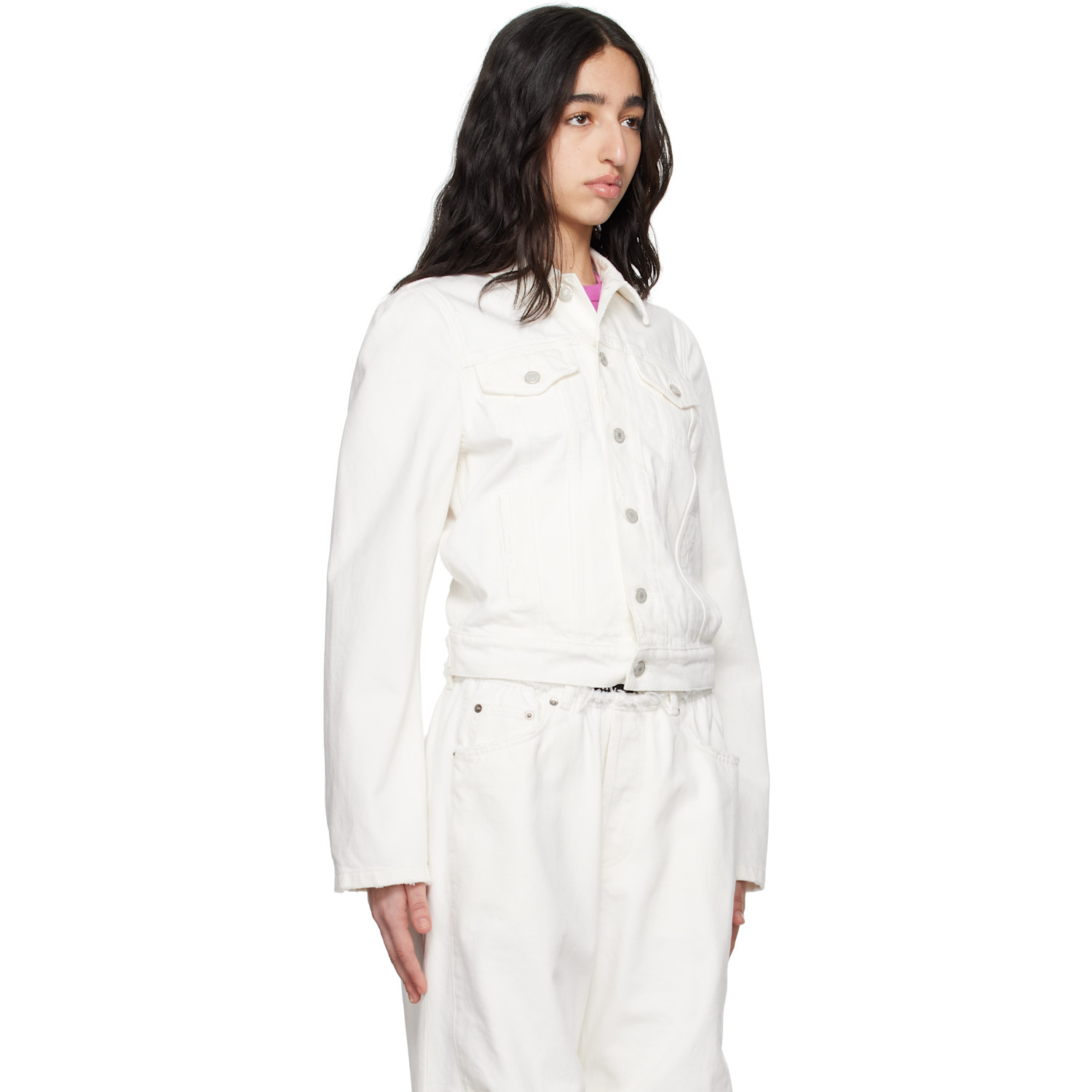  Alainpaul White Molded Shoulder Denim Jacket 