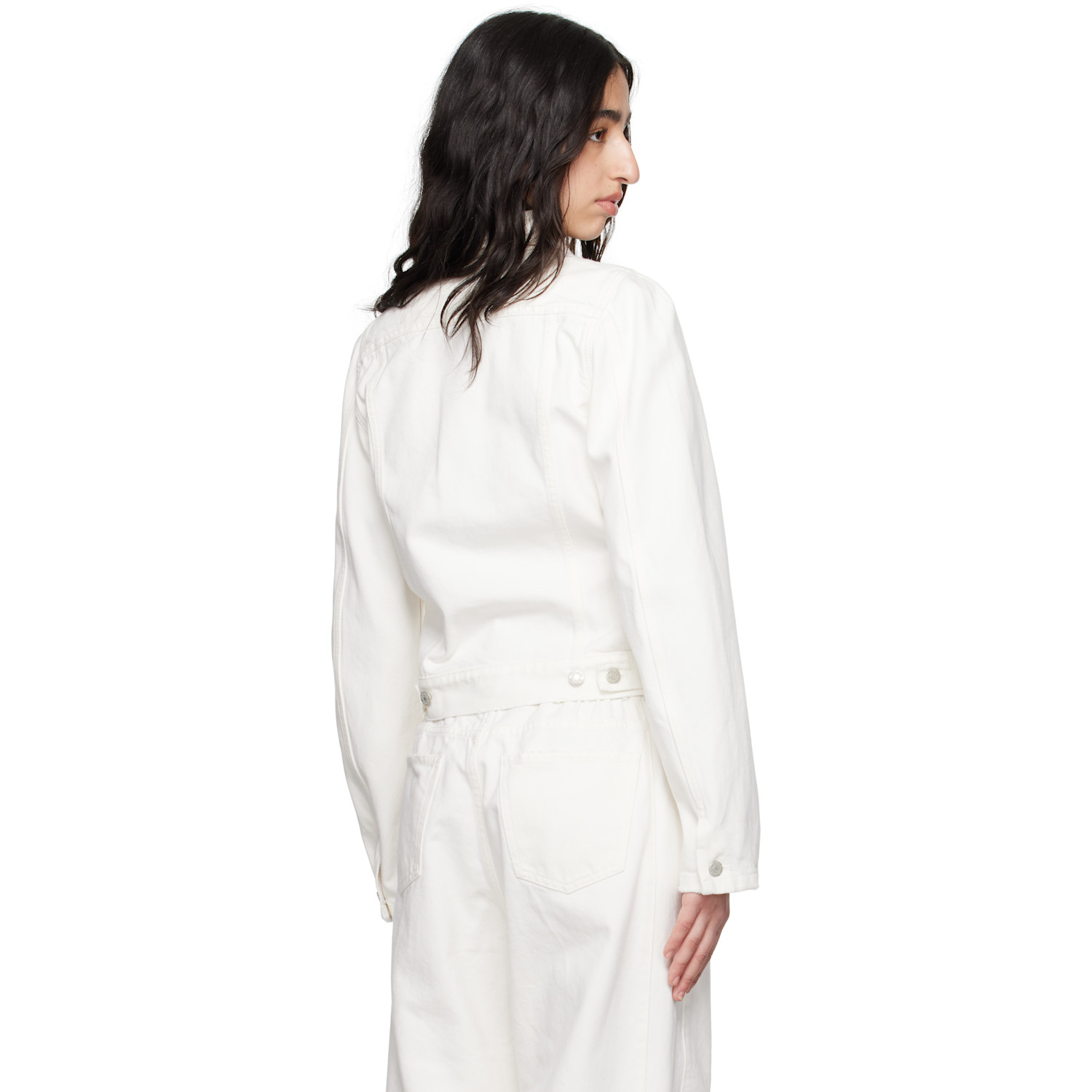  Alainpaul White Molded Shoulder Denim Jacket 