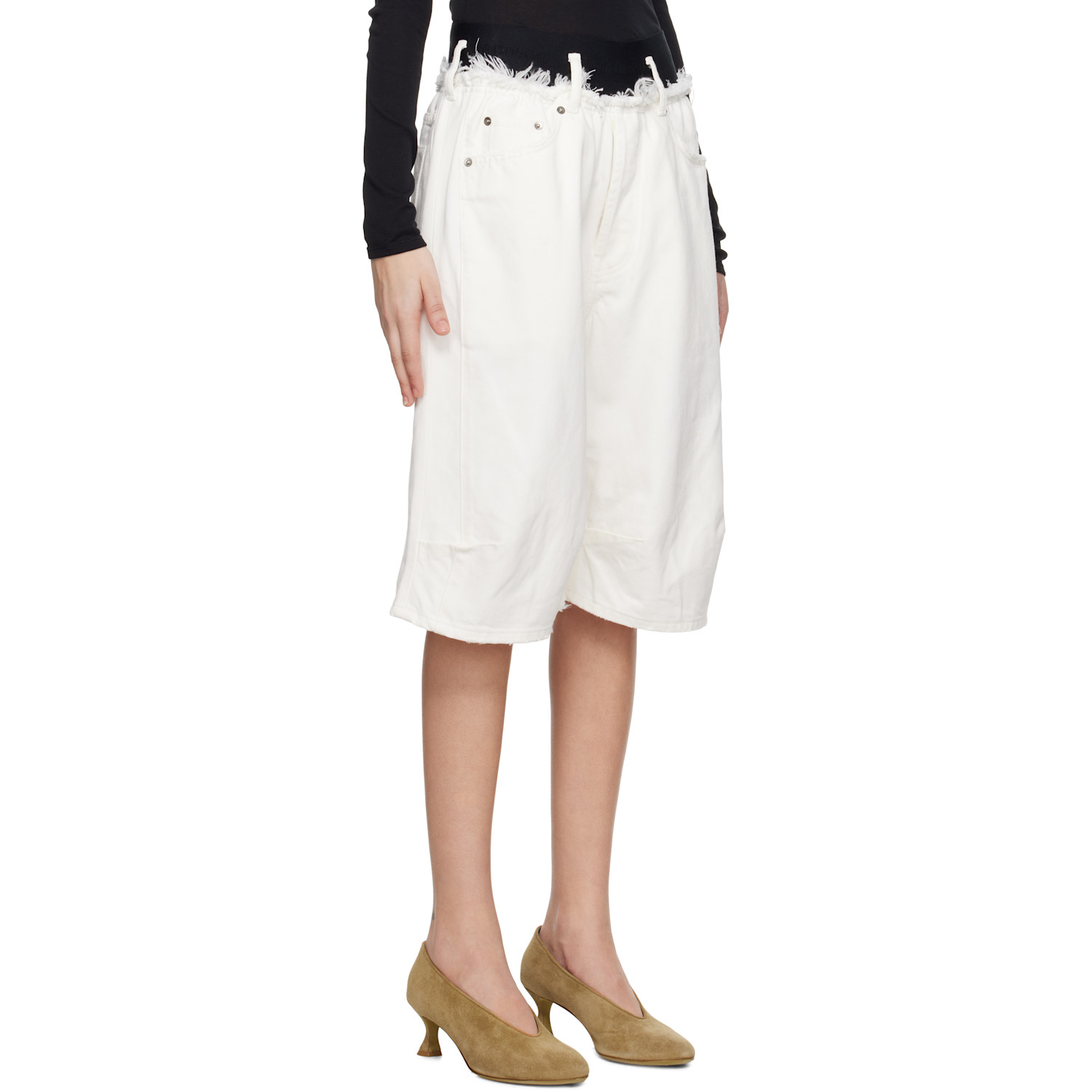  Alainpaul White Knee Denim Shorts 