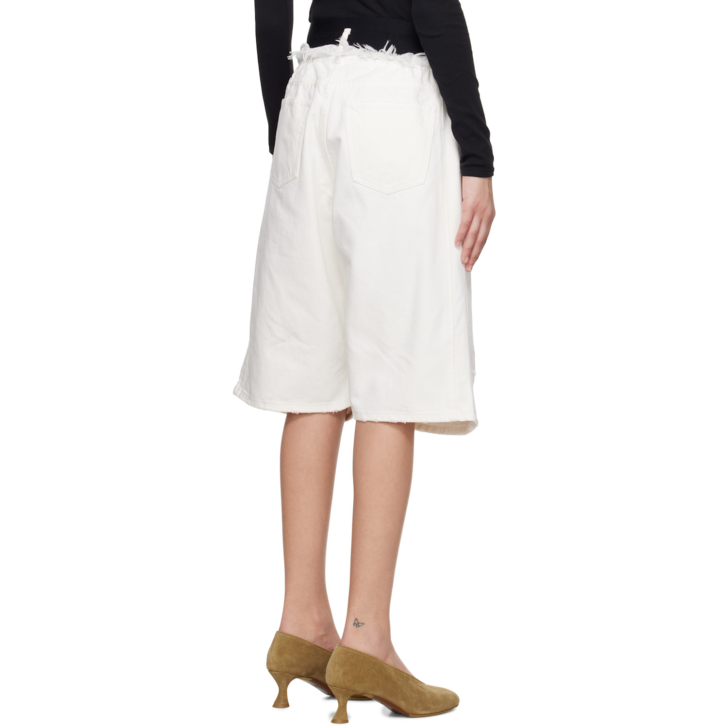 Alainpaul White Knee Denim Shorts 