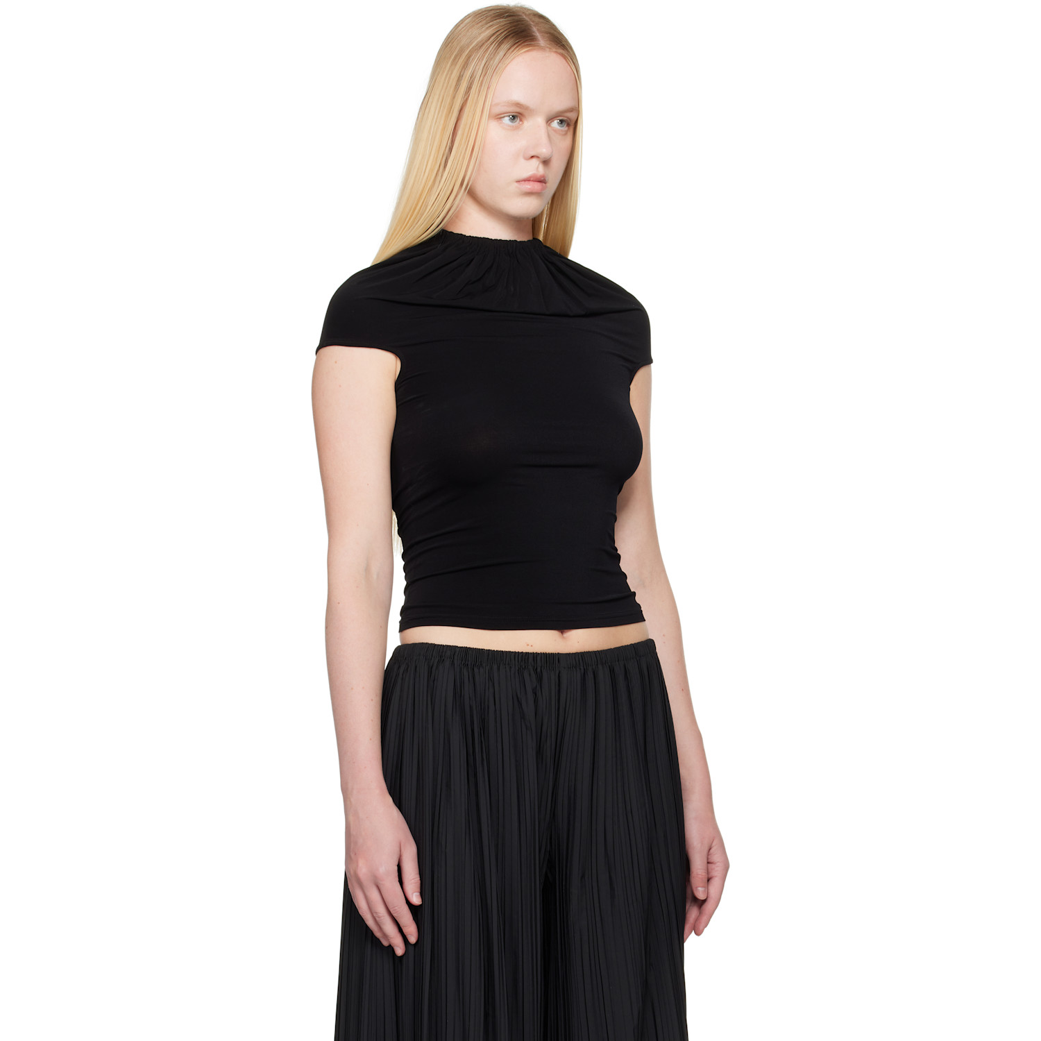  Alainpaul Black Gathered Neck Tank Top 