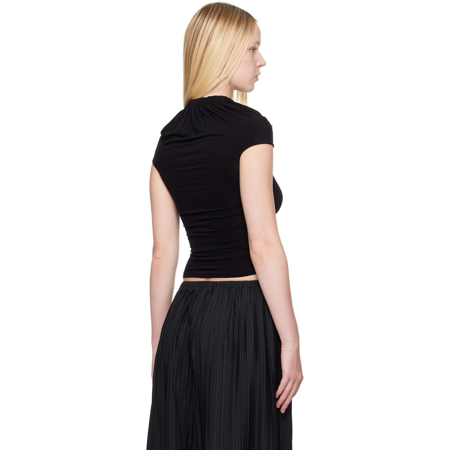  Alainpaul Black Gathered Neck Tank Top 