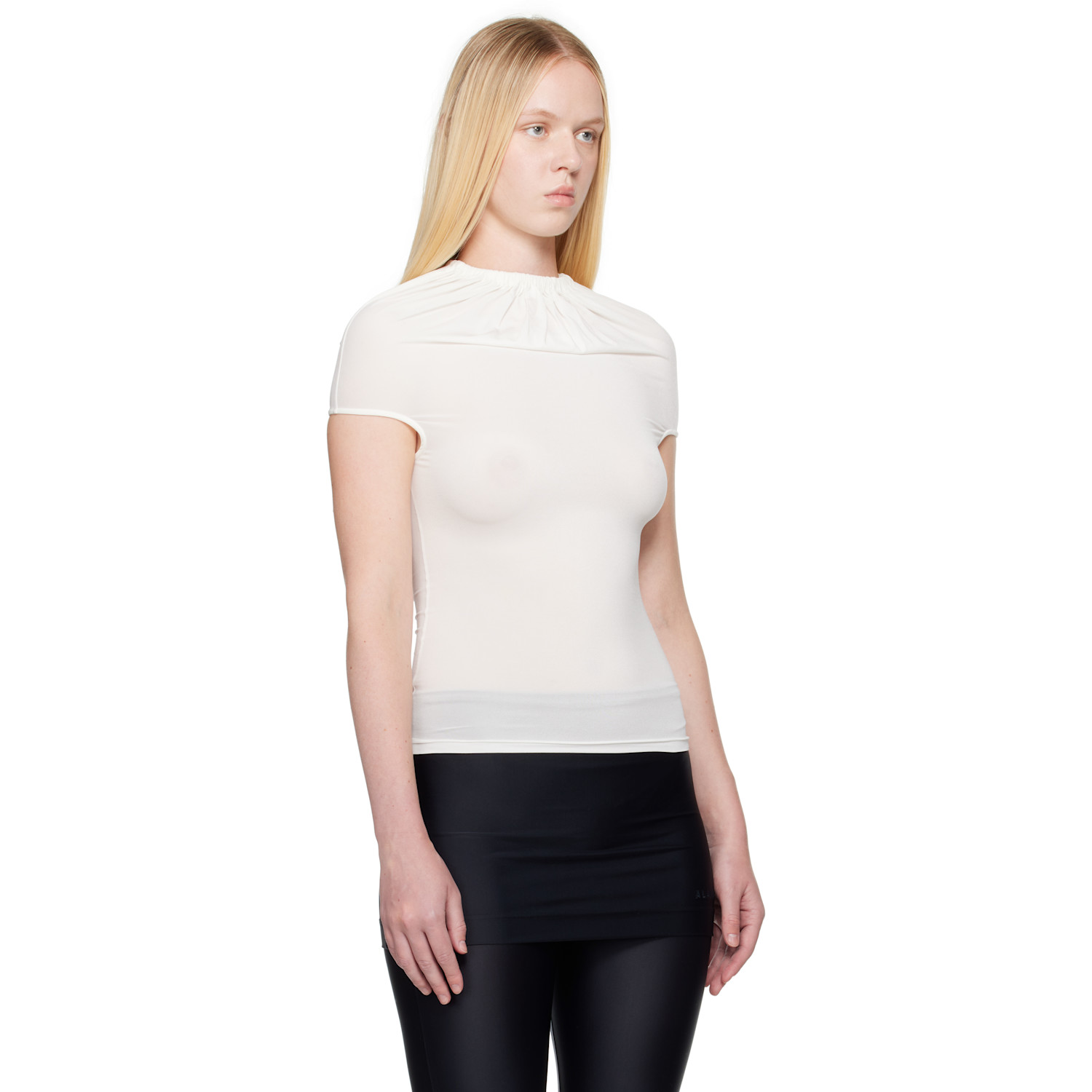  Alainpaul White Gathered Neck Tank Top 