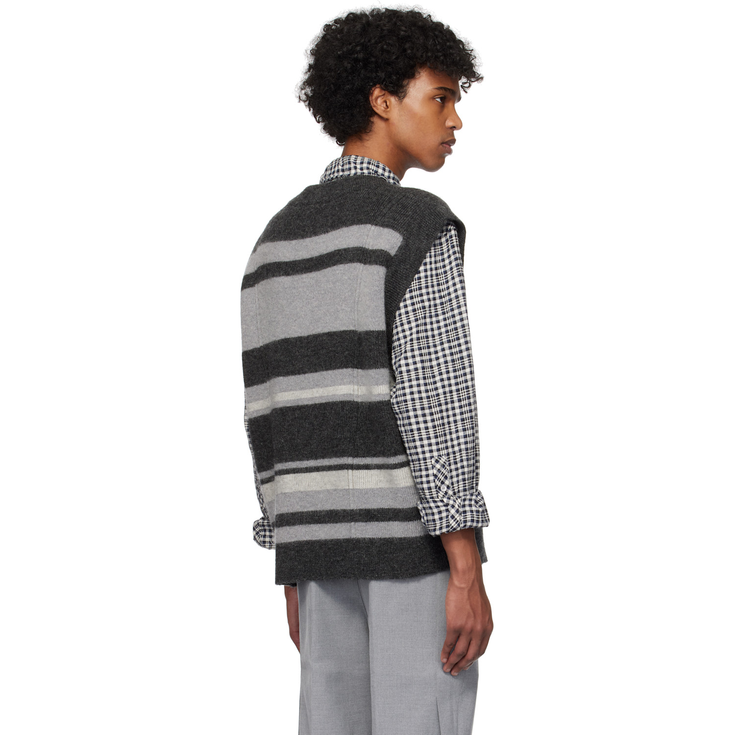  C2h4 Gray & Black Hollow Out V-neck Knit Vest 