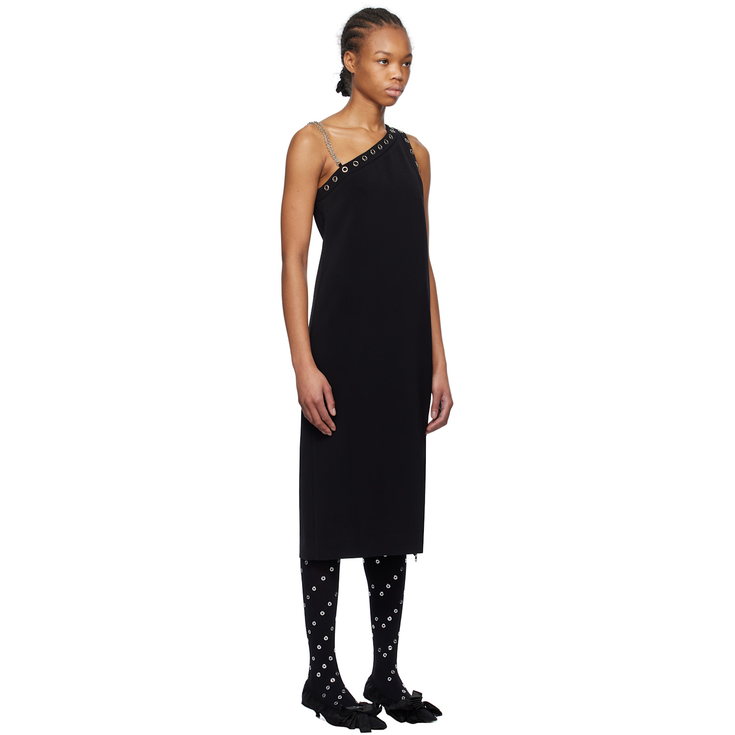  We11done Black Unbalanced Midi Dress 