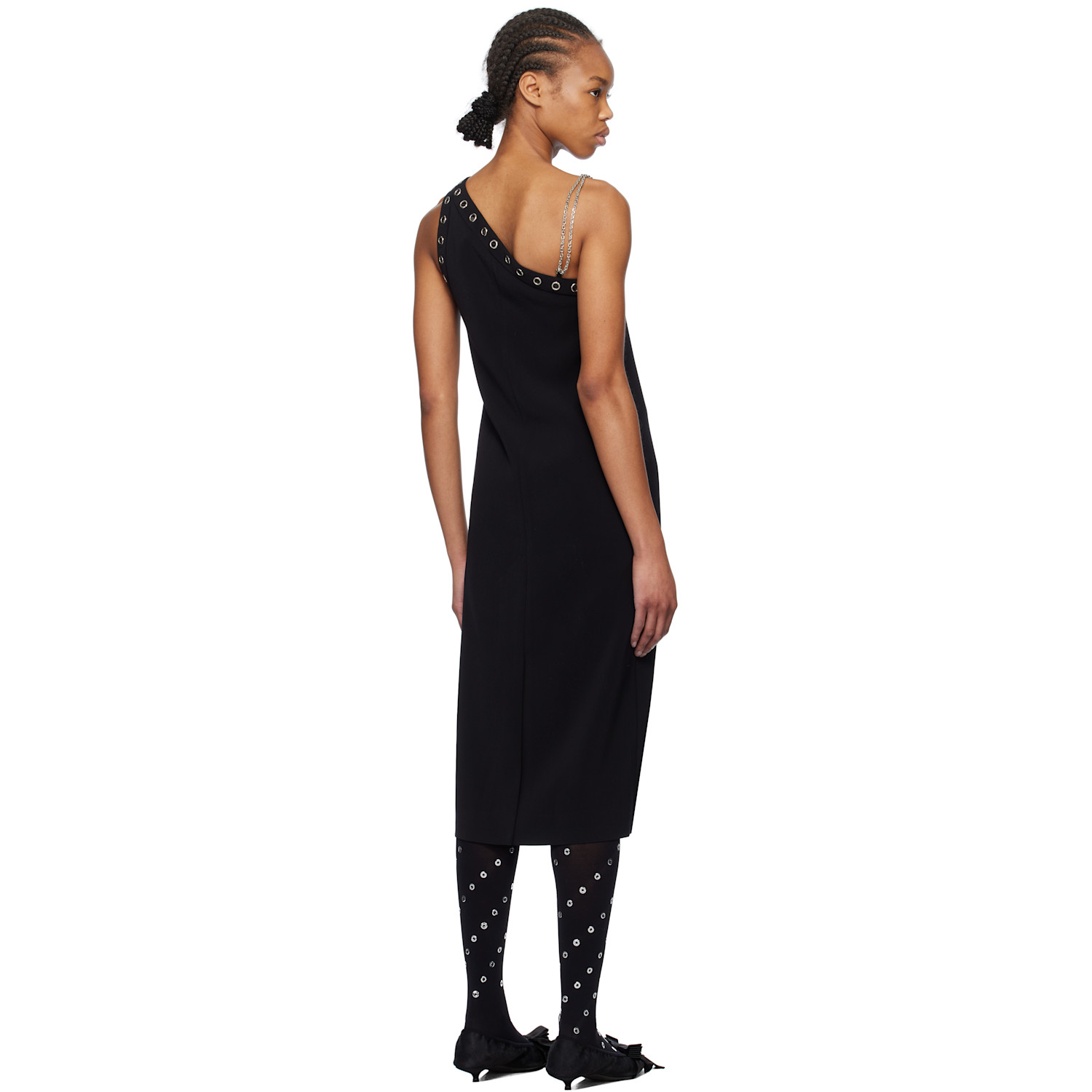  We11done Black Unbalanced Midi Dress 