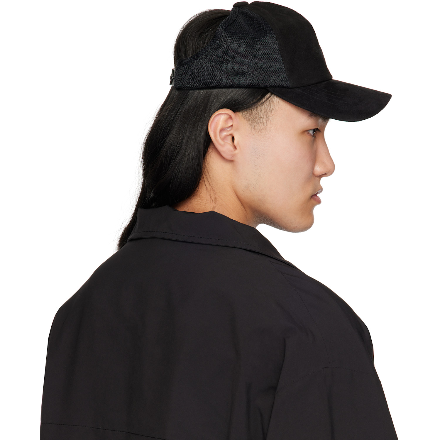  We11done Black Logo Embroidery Suede Cap 