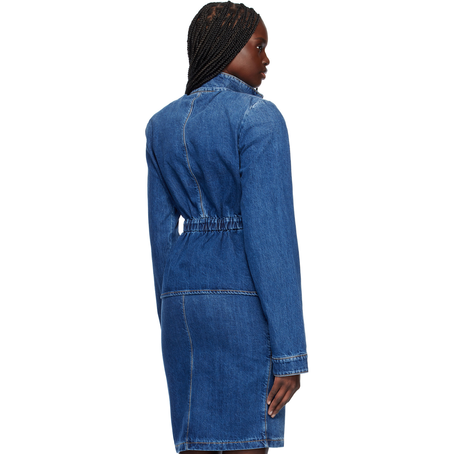  Nensi Dojaka Blue Hayley Peplum Bomber Denim Jacket 