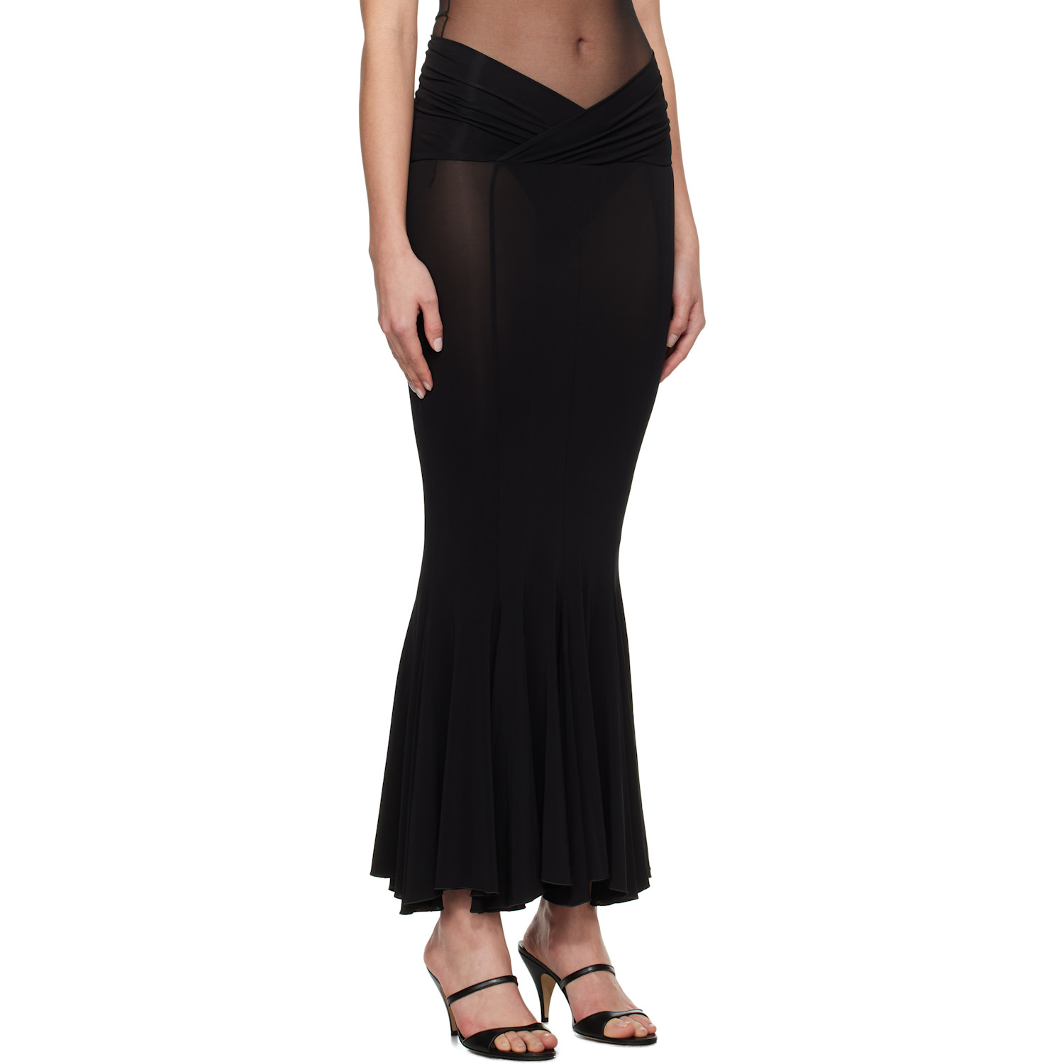  Nensi Dojaka Black V Waist Flared Midi Skirt 
