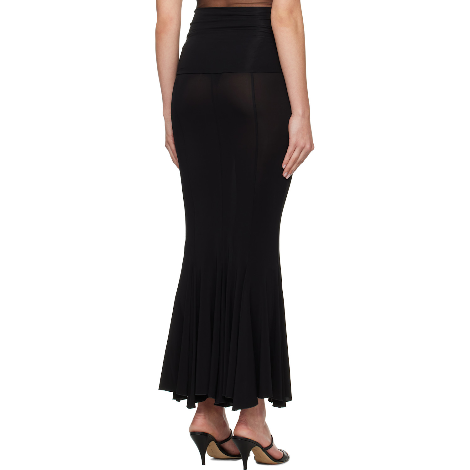  Nensi Dojaka Black V Waist Flared Midi Skirt 